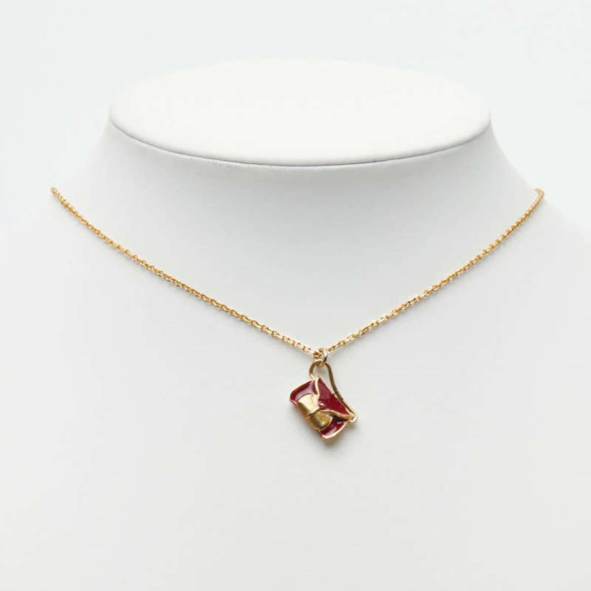 Celine Celine handbag motif chain pendant necklace, gold and red plated enamel, for women. CELINE Size ONE SIZE - 7 Thumbnail
