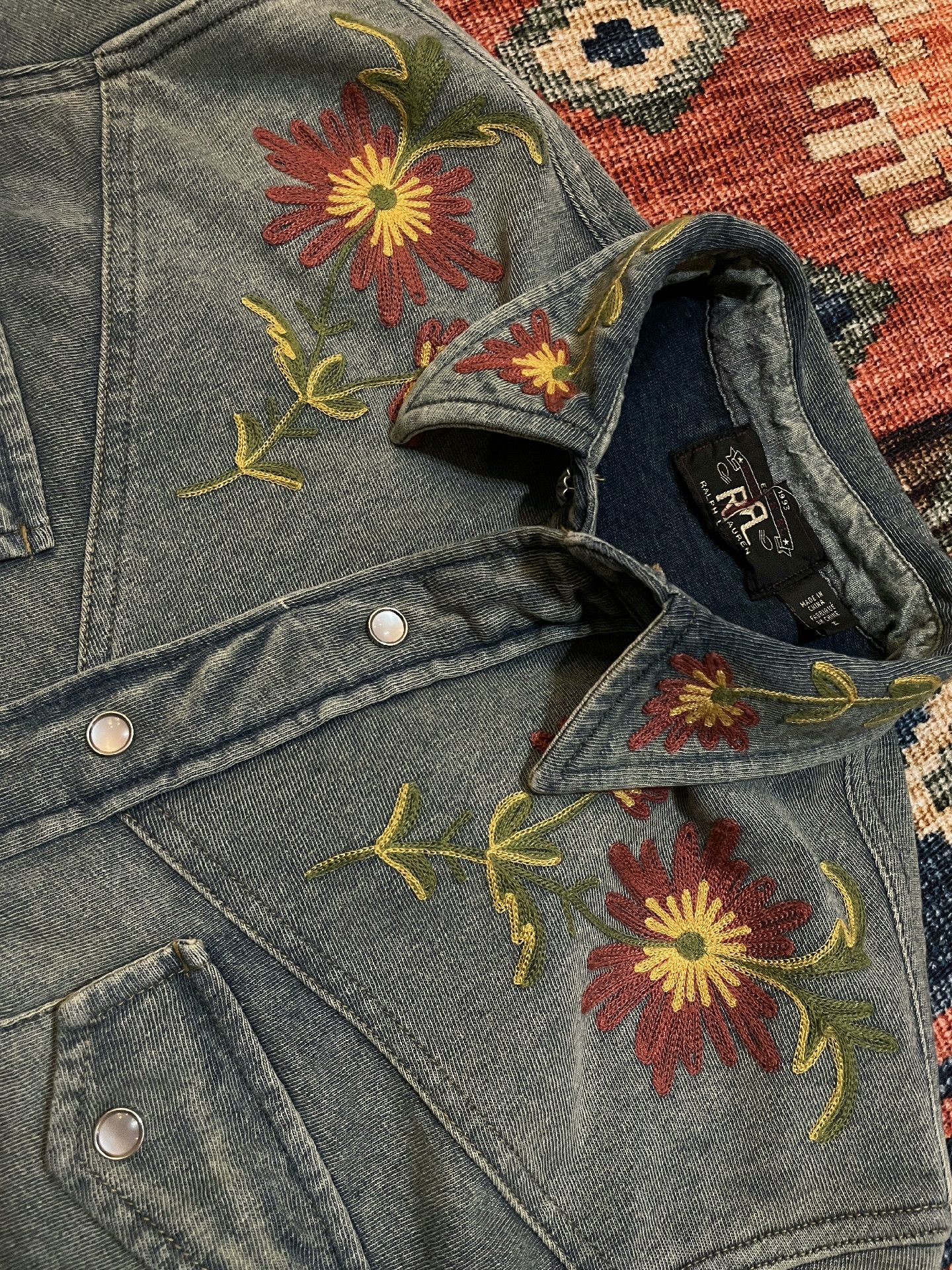 RRL Ralph Lauren RRL Distressed Embroidered Indigo Western Shirt Size US M / EU 48-50 / 2 - 3 Thumbnail