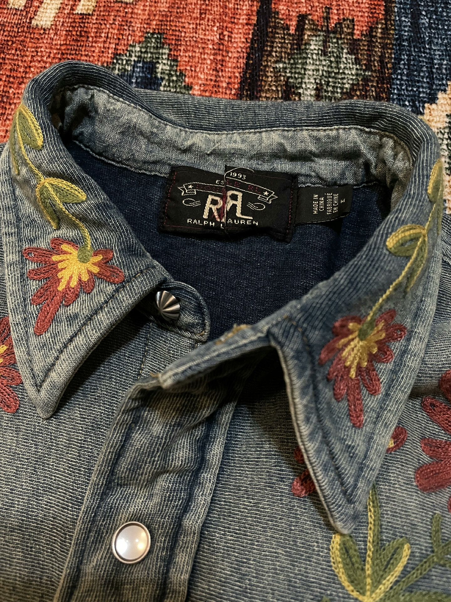 RRL Ralph Lauren RRL Distressed Embroidered Indigo Western Shirt Size US M / EU 48-50 / 2 - 5 Thumbnail