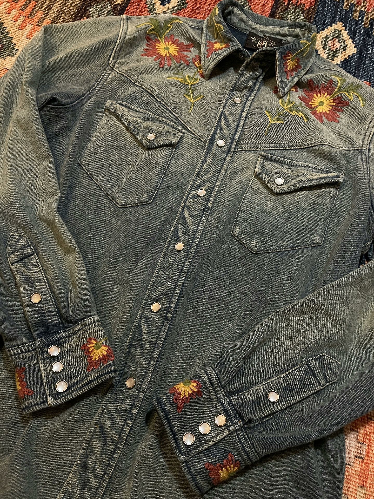 RRL Ralph Lauren RRL Distressed Embroidered Indigo Western Shirt Size US M / EU 48-50 / 2 - 2 Thumbnail