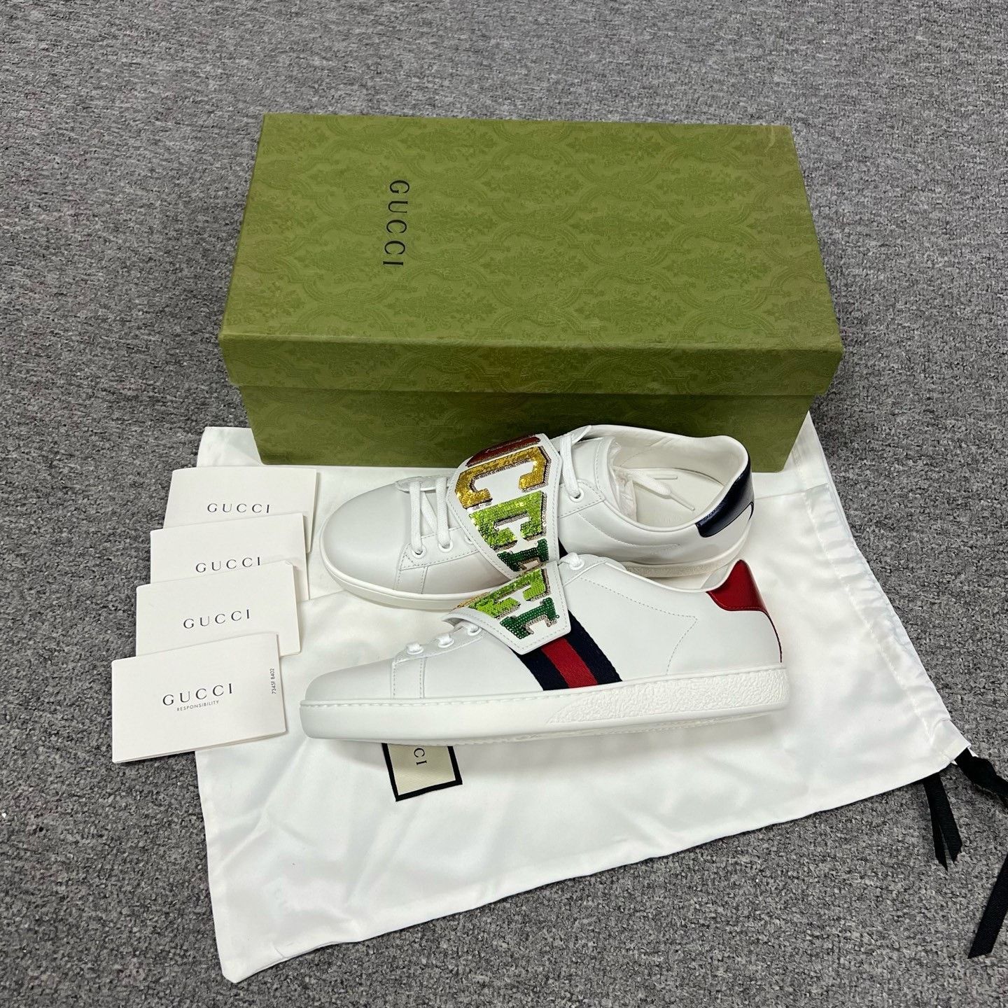 Gucci Gucci Velcro Colorful Sequin Sneakers Size US 7 / IT 37 - 2 Thumbnail