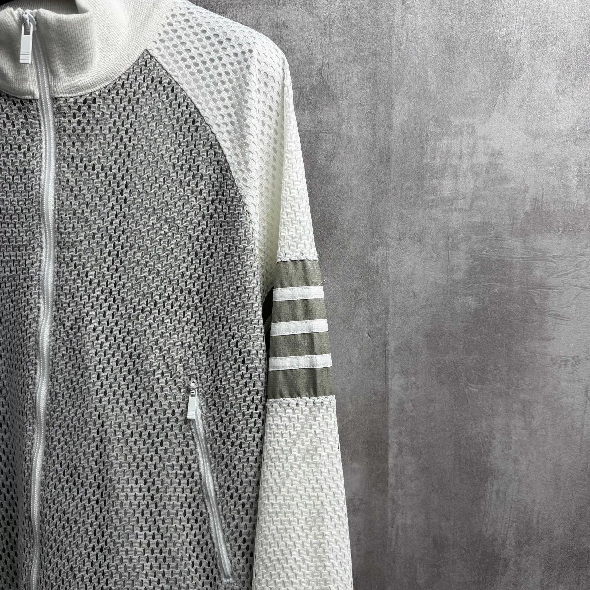 Thom Browne Thom Browne 4-Bar Gray White Mesh Zip Jacket Size US L / EU 52-54 / 3 - 2 Thumbnail