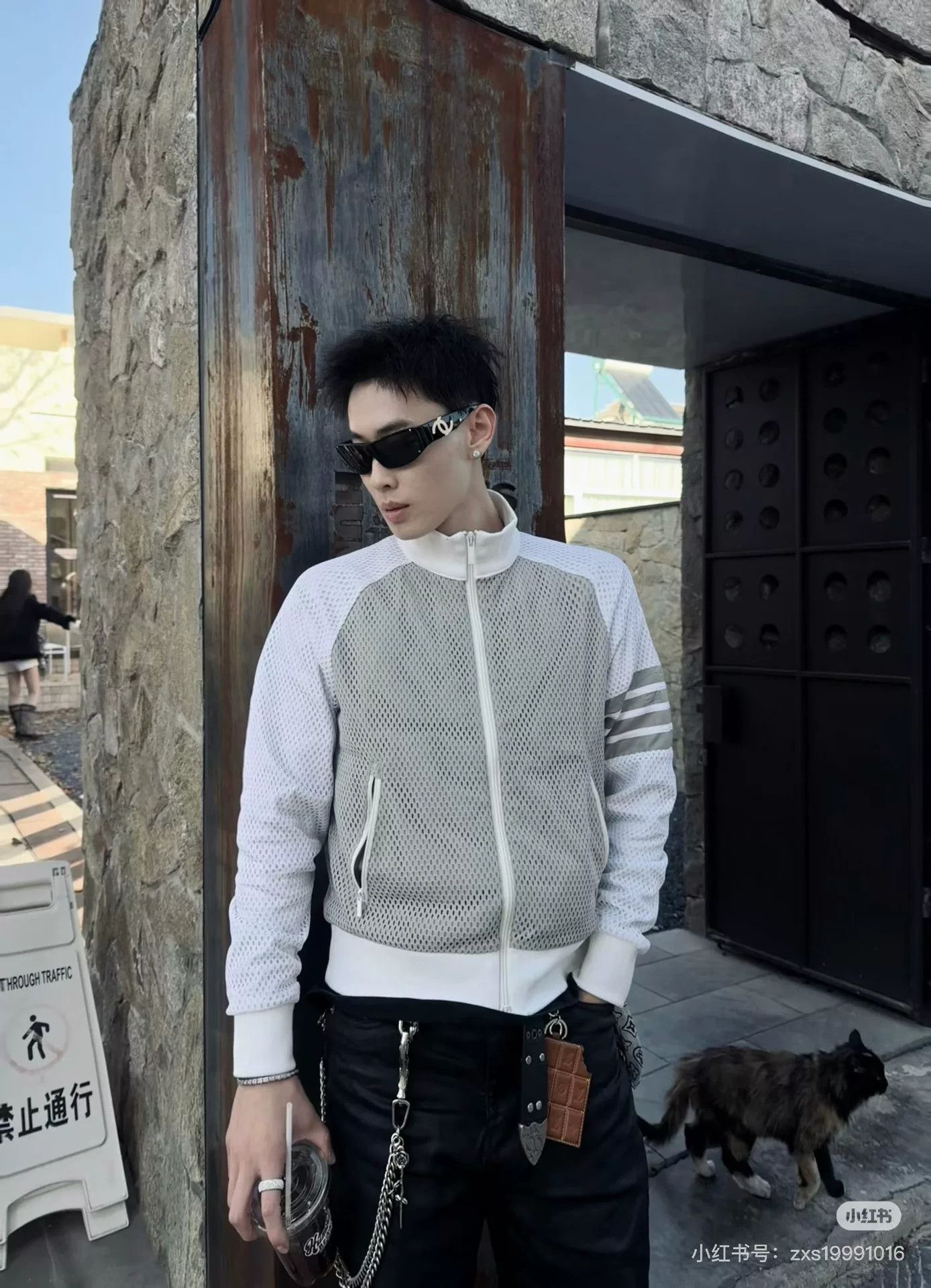 Thom Browne Thom Browne 4-Bar Gray White Mesh Zip Jacket Size US L / EU 52-54 / 3 - 4 Thumbnail