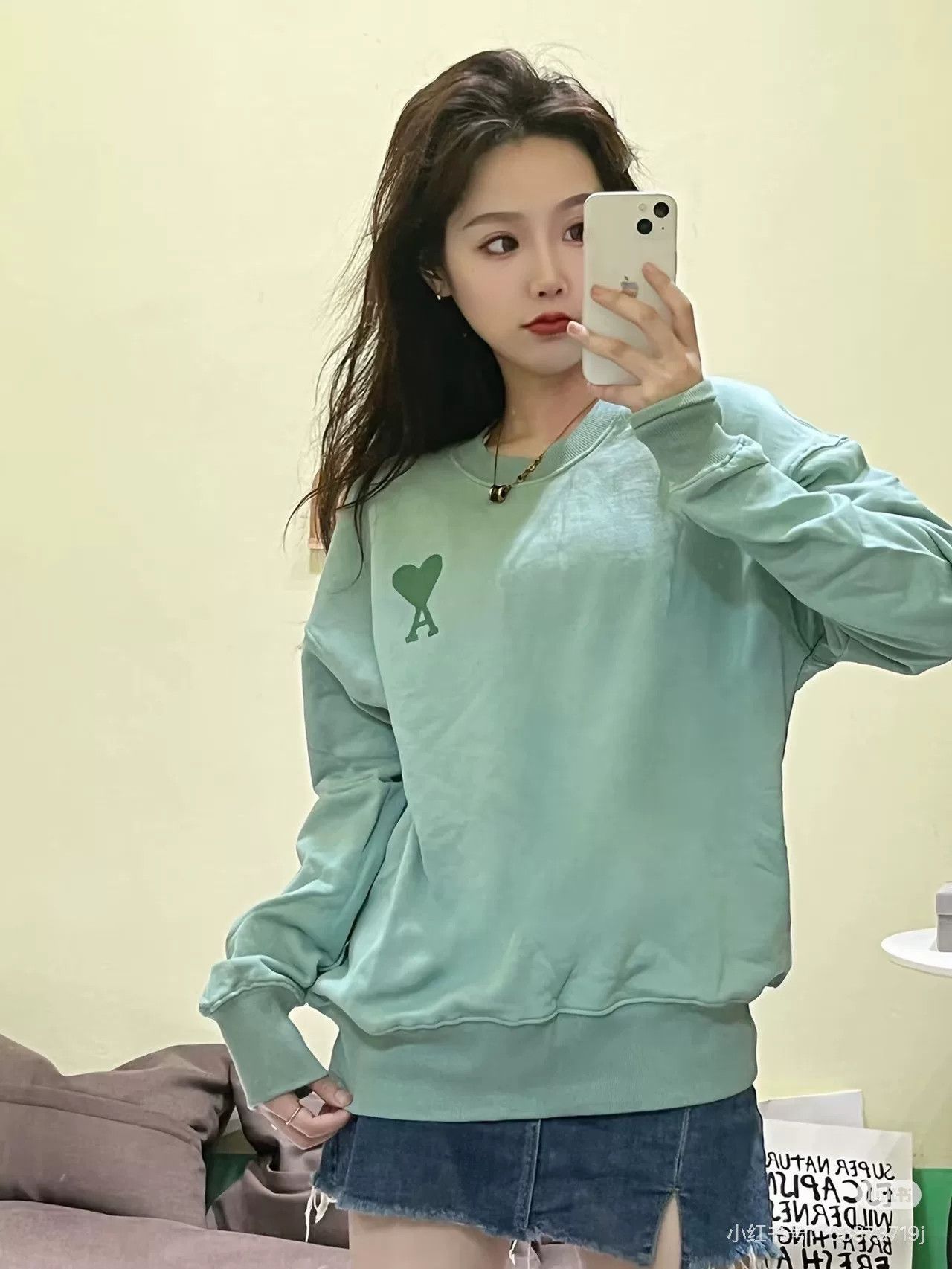 AMI Ami Green Embroidered Heart Sweatshirt XL Size XL / US 12-14 / IT 48-50 - 4 Thumbnail