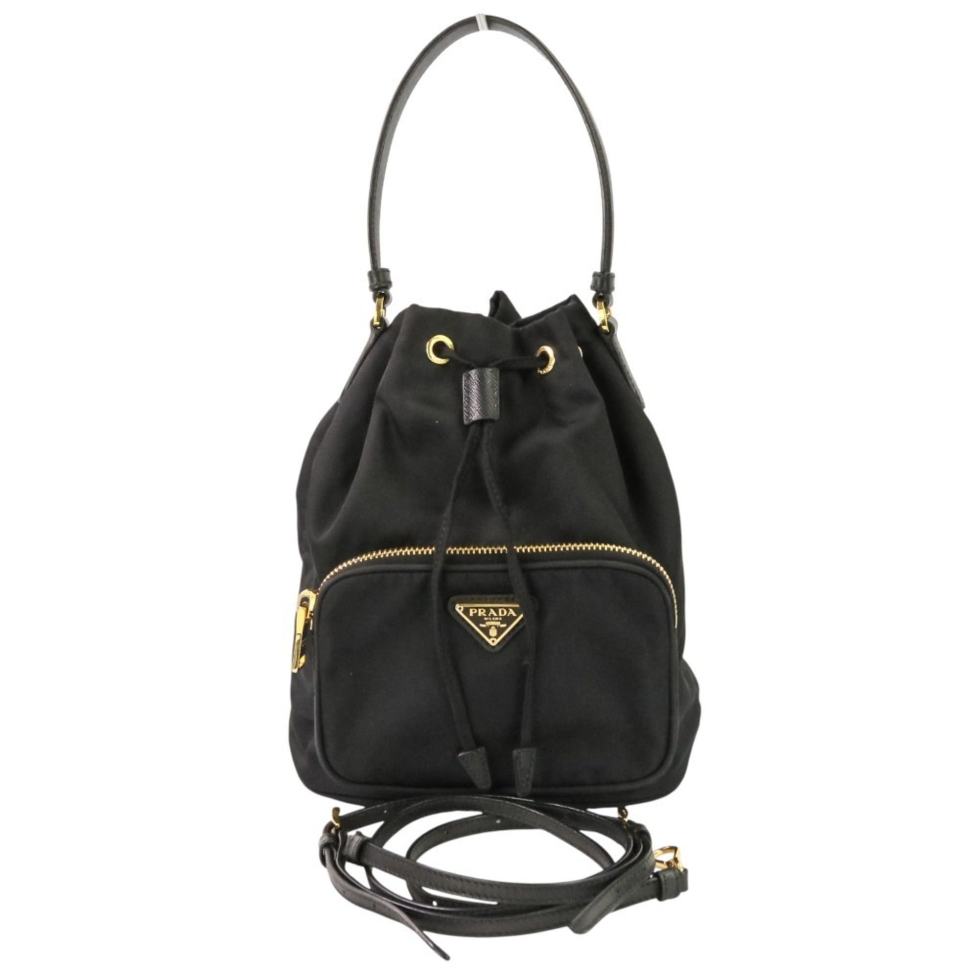 Prada PRADA Duet Drawstring Nylon Bag Handbag Shoulder 1BH038 Black Women's Size ONE SIZE - 10 Thumbnail