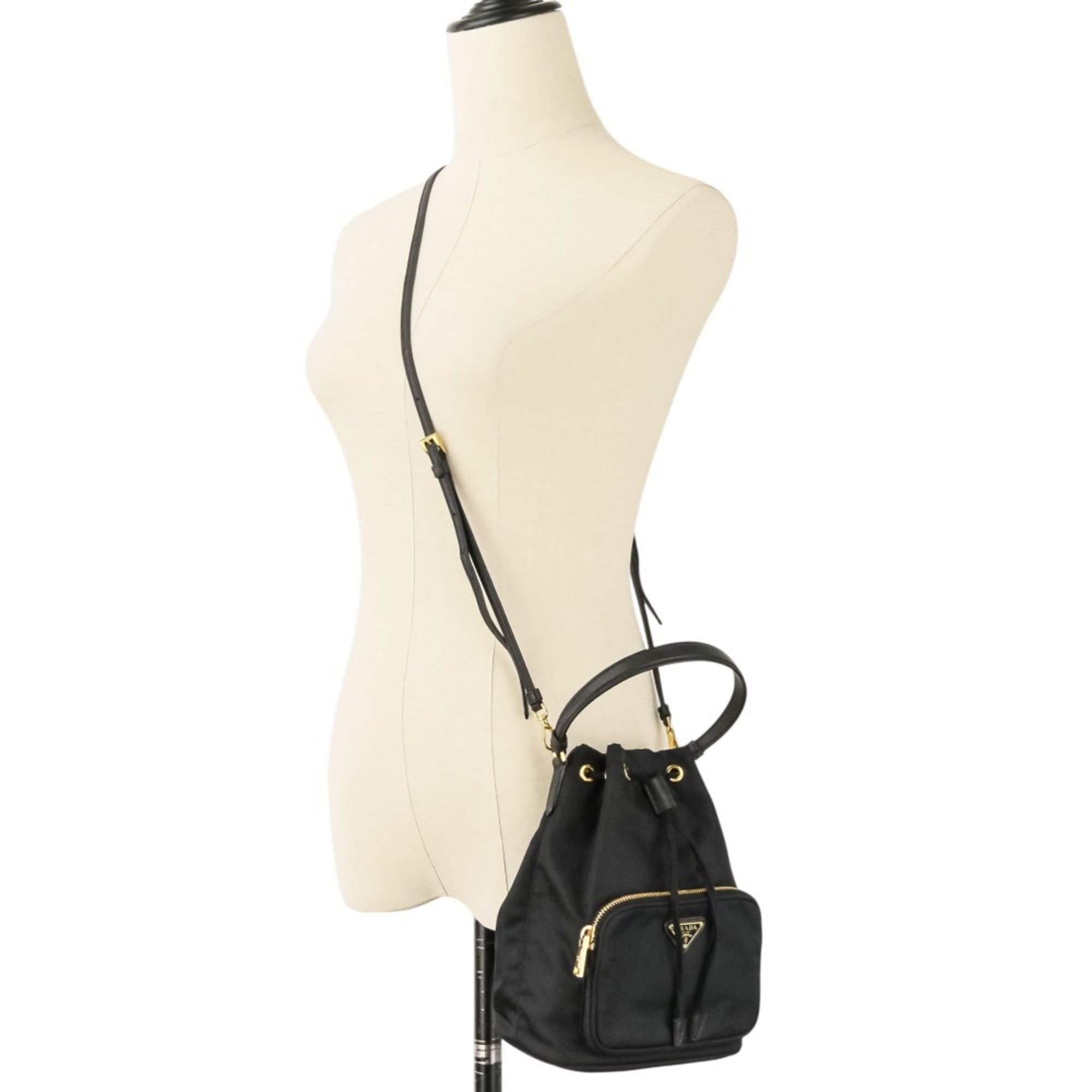Prada PRADA Duet Drawstring Nylon Bag Handbag Shoulder 1BH038 Black Women's Size ONE SIZE - 9 Thumbnail