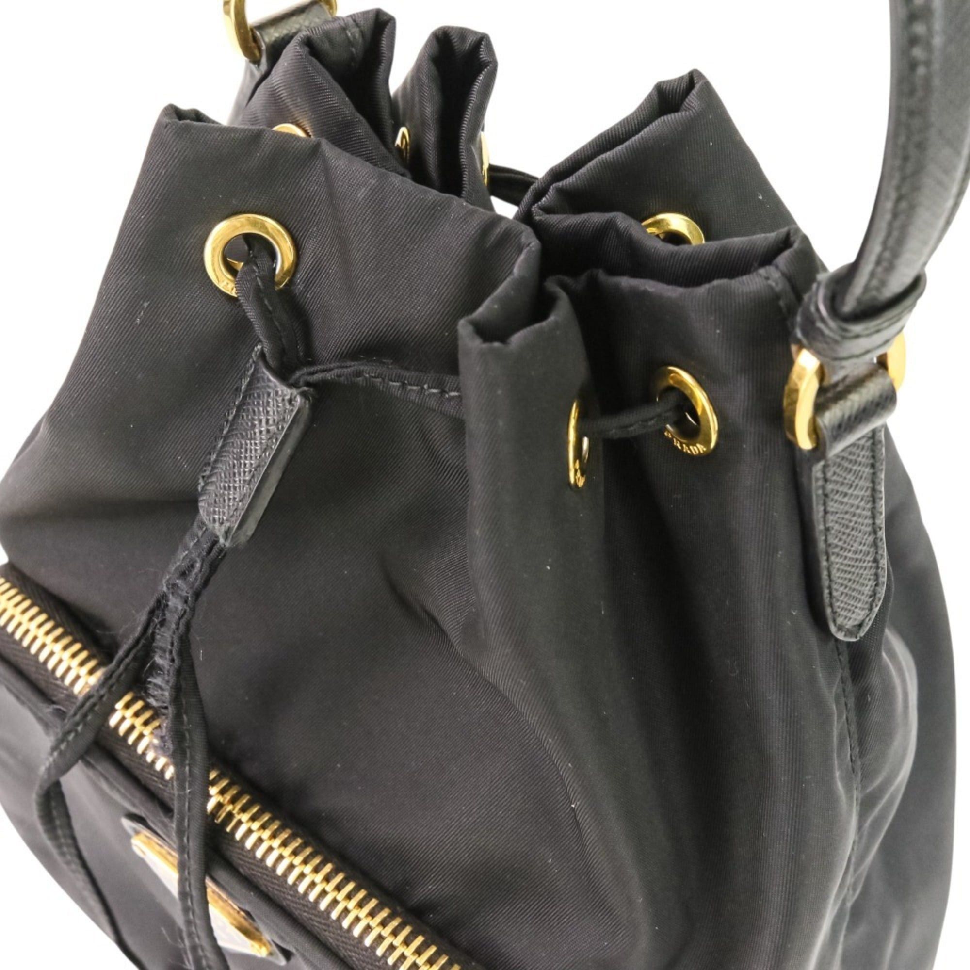 Prada PRADA Duet Drawstring Nylon Bag Handbag Shoulder 1BH038 Black Women's Size ONE SIZE - 5 Thumbnail