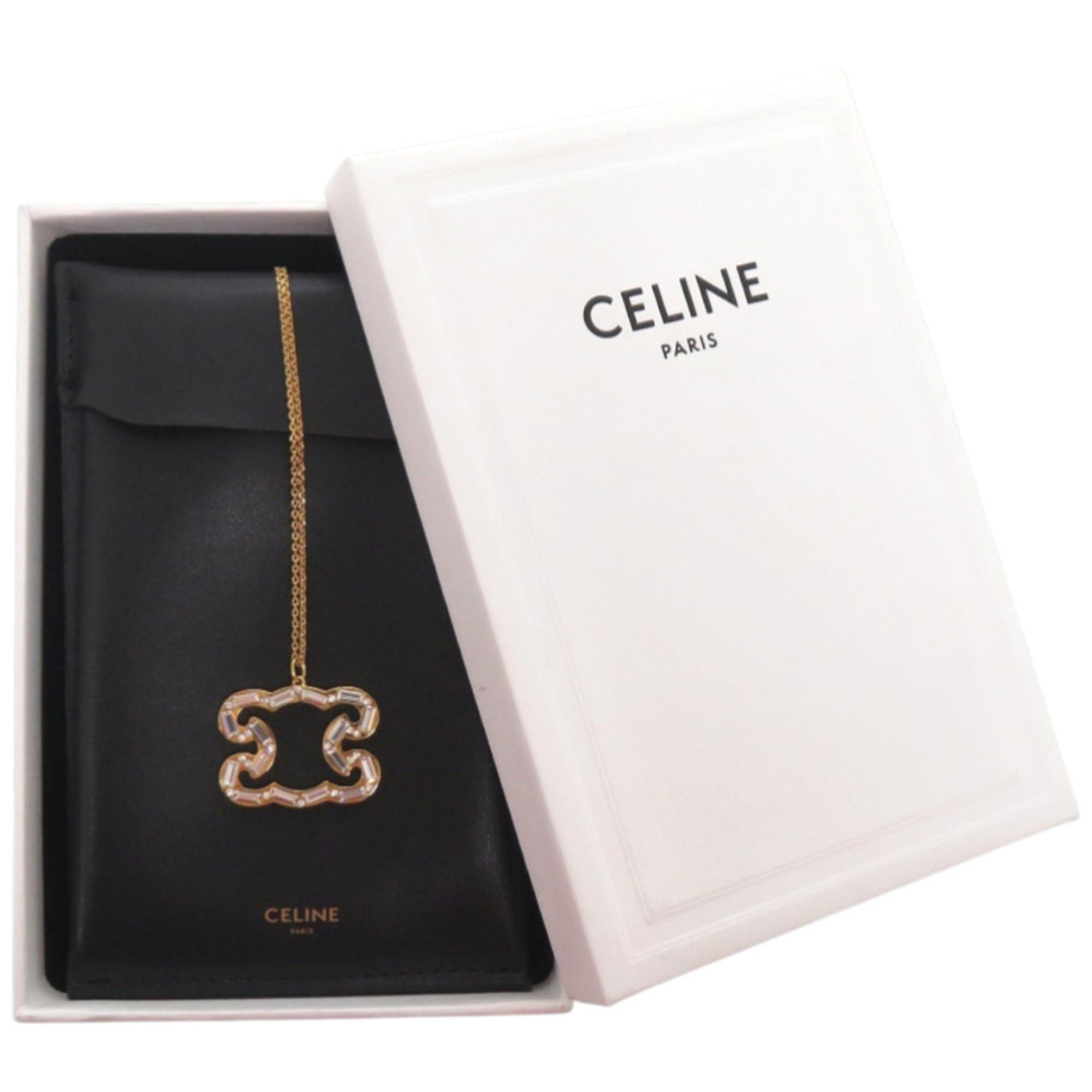 Celine Excellent condition Celine Triomphe Sparkle 461FO6BRS Metal Rhinestone Gold Necklace 0436CELINE Size ONE SIZE - 2 Thumbnail