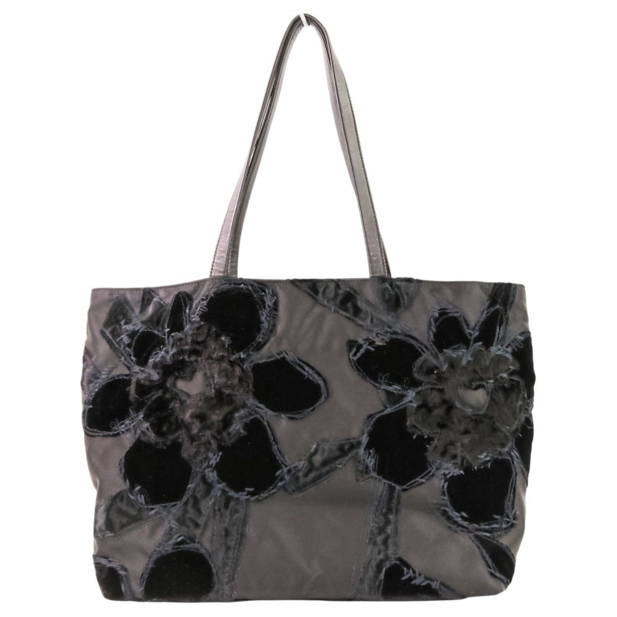 Prada PRADA Velvet Flower Nylon Tote Bag, Black, Women's Size ONE SIZE - 2 Thumbnail