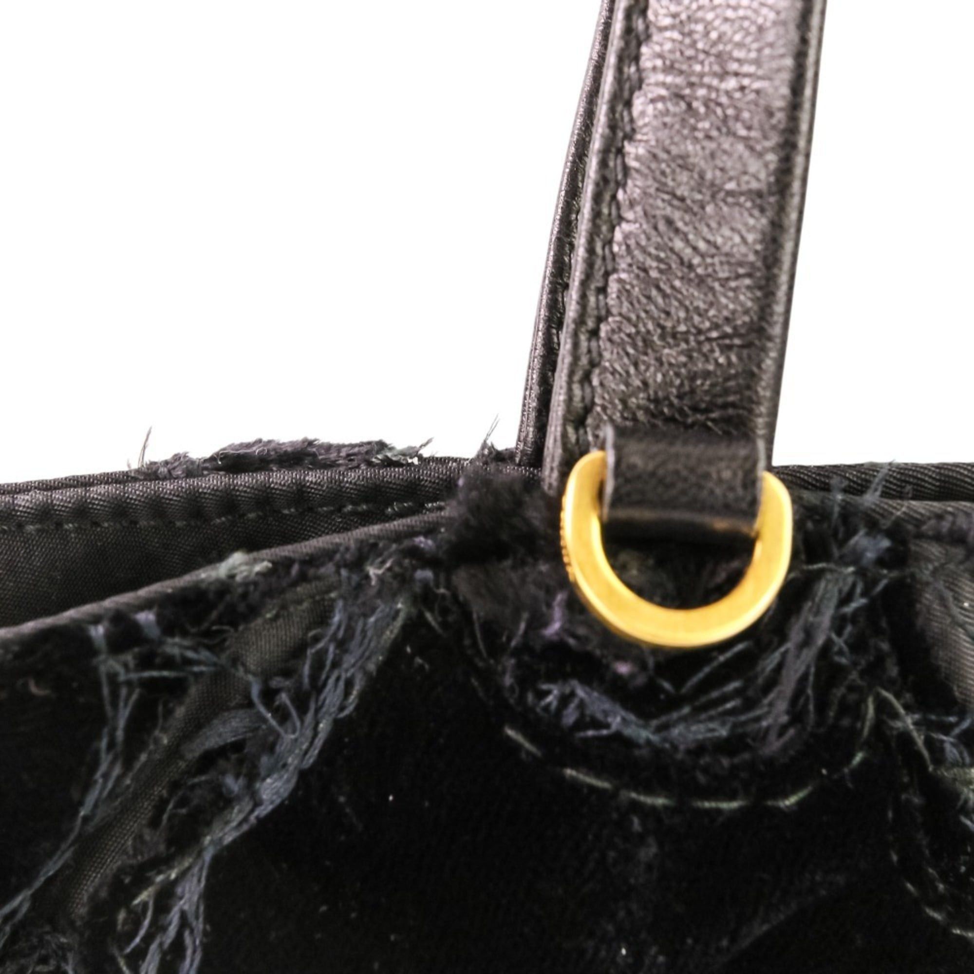 Prada PRADA Velvet Flower Nylon Tote Bag, Black, Women's Size ONE SIZE - 14 Thumbnail
