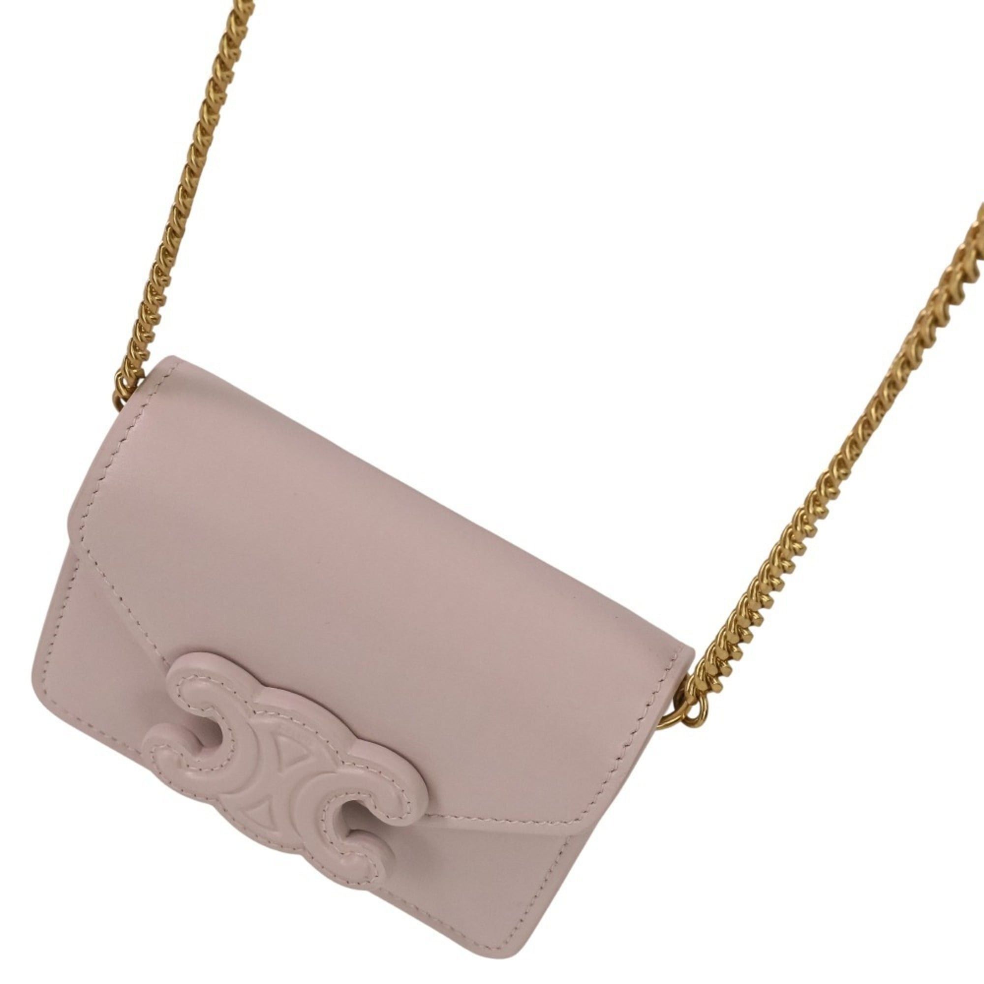 Celine CELINE Triomphe Chain Card Holder Mini Shoulder Bag S-BB-4292 Light Pink Women's Size ONE SIZE - 4 Thumbnail