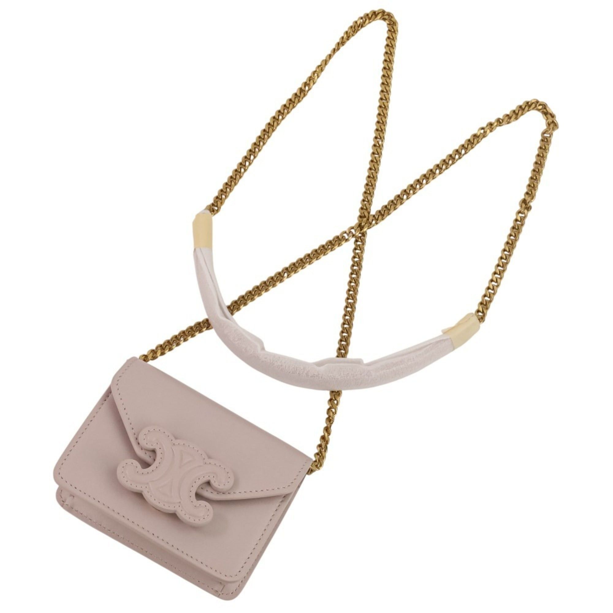 Celine CELINE Triomphe Chain Card Holder Mini Shoulder Bag S-BB-4292 Light Pink Women's Size ONE SIZE - 12 Thumbnail