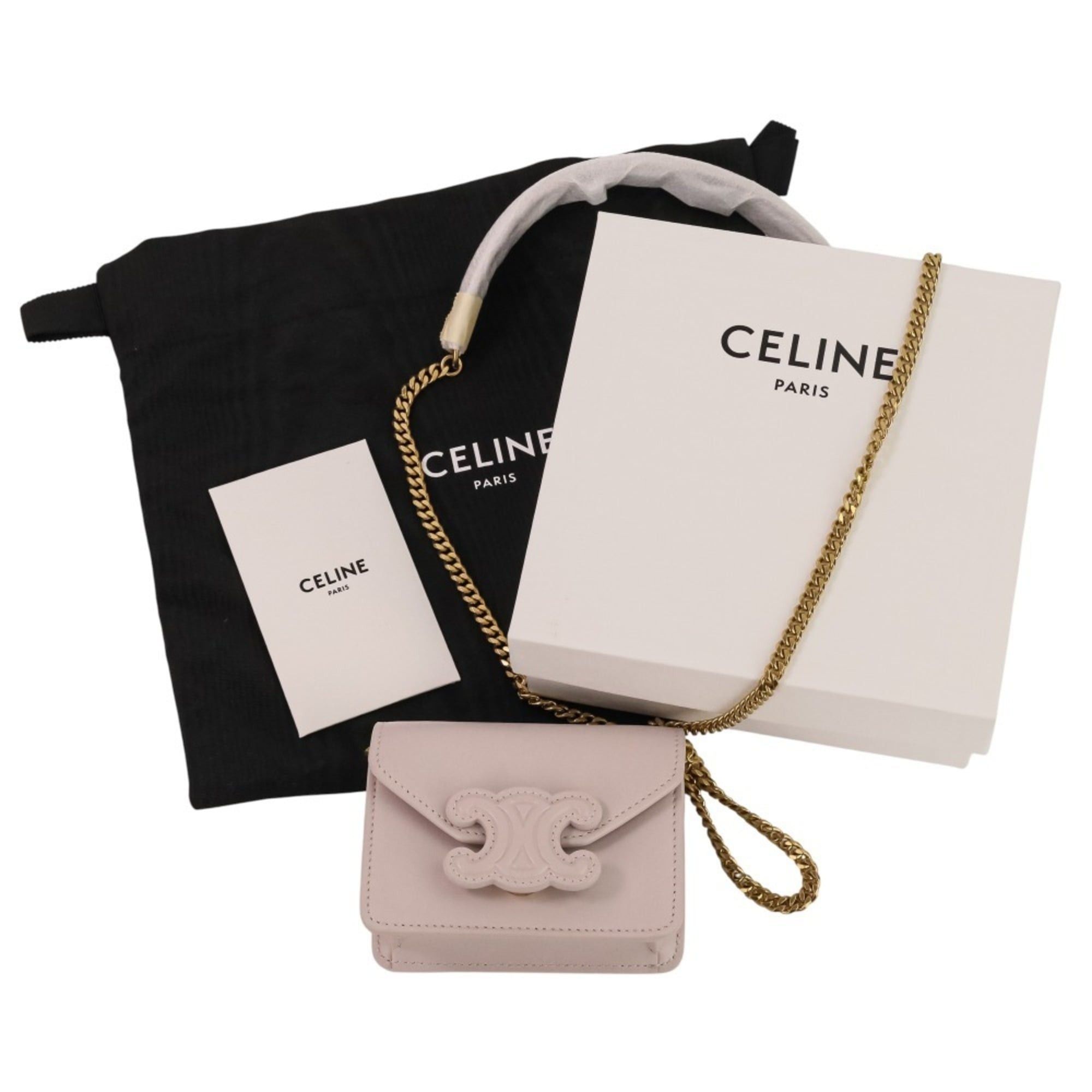 Celine CELINE Triomphe Chain Card Holder Mini Shoulder Bag S-BB-4292 Light Pink Women's Size ONE SIZE - 13 Thumbnail