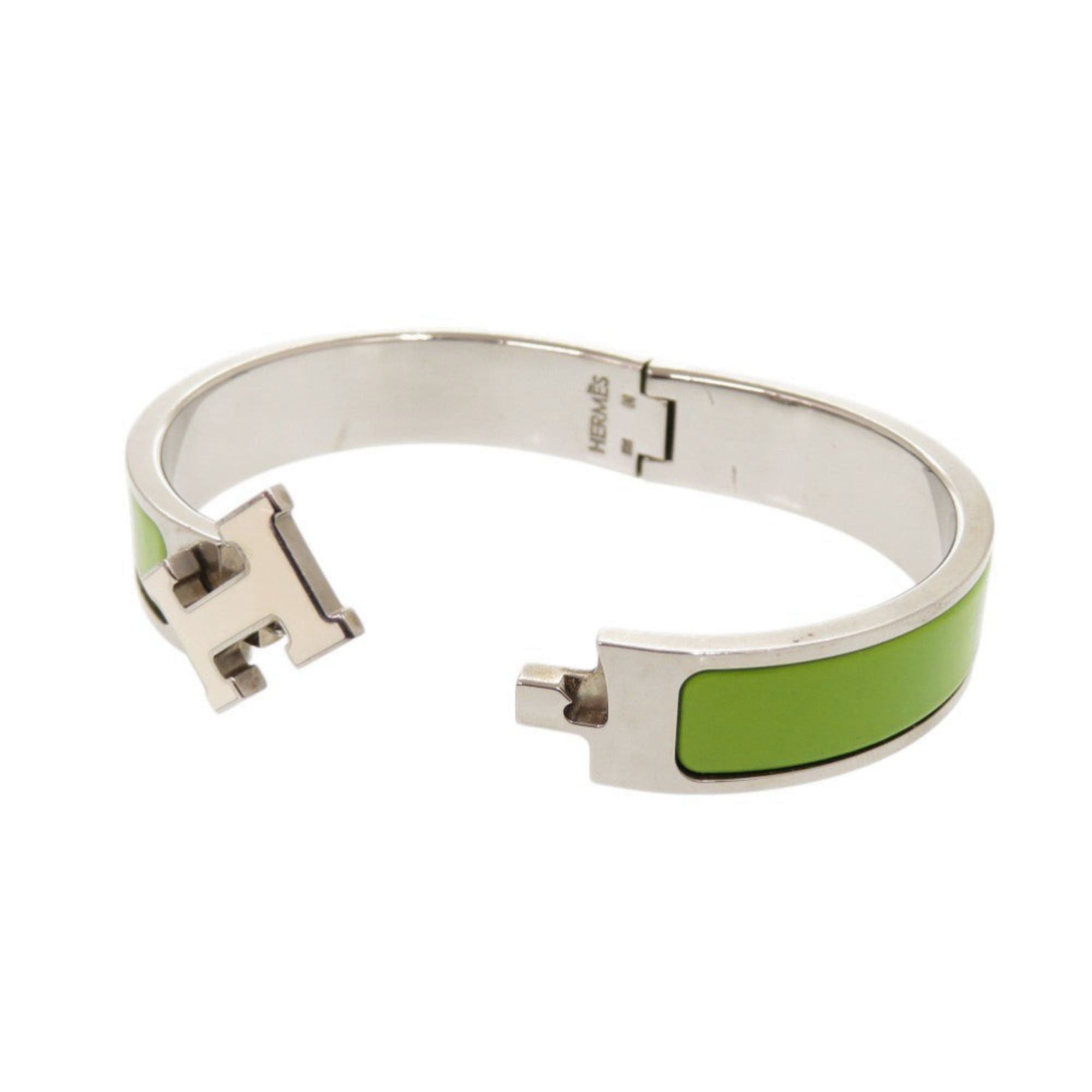 Hermes Excellent condition Hermes Clic H Clac PM metal silver hardware green bangle bracelet 1595HERMES Size ONE SIZE - 5 Thumbnail