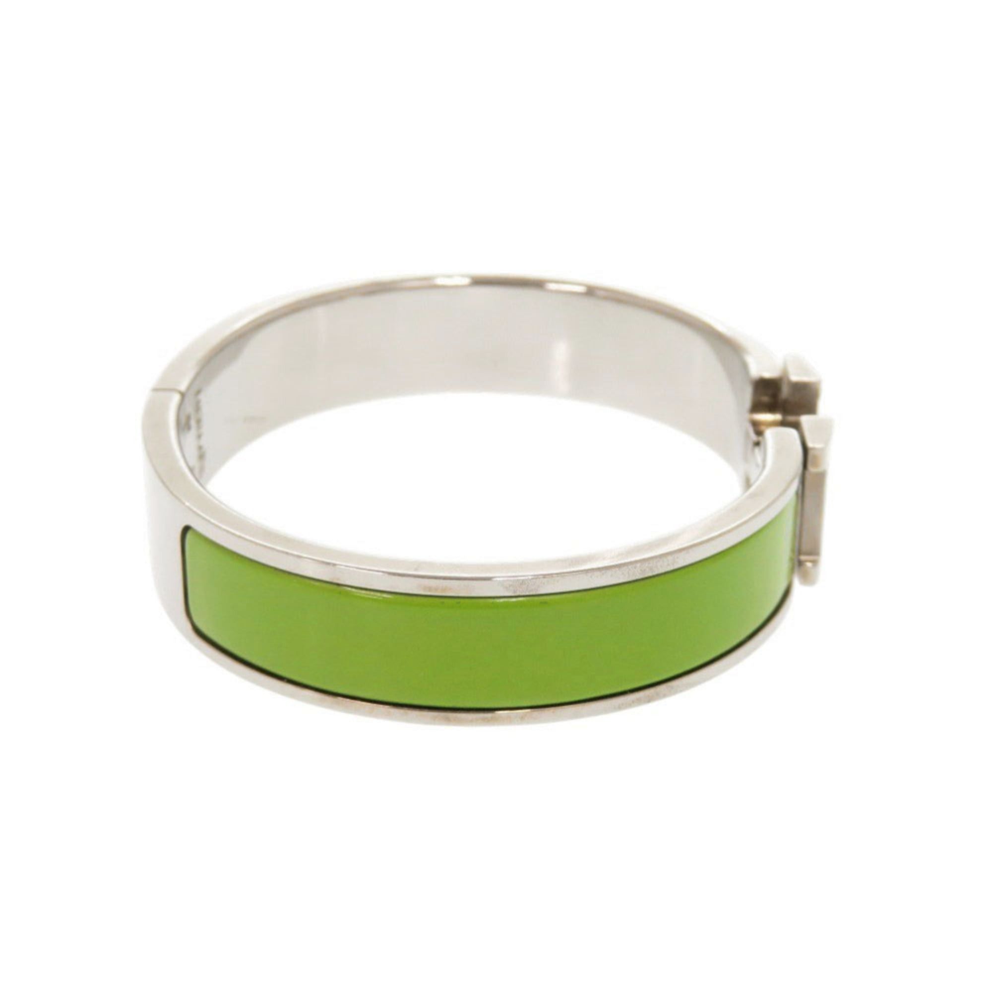 Hermes Excellent condition Hermes Clic H Clac PM metal silver hardware green bangle bracelet 1595HERMES Size ONE SIZE - 4 Thumbnail