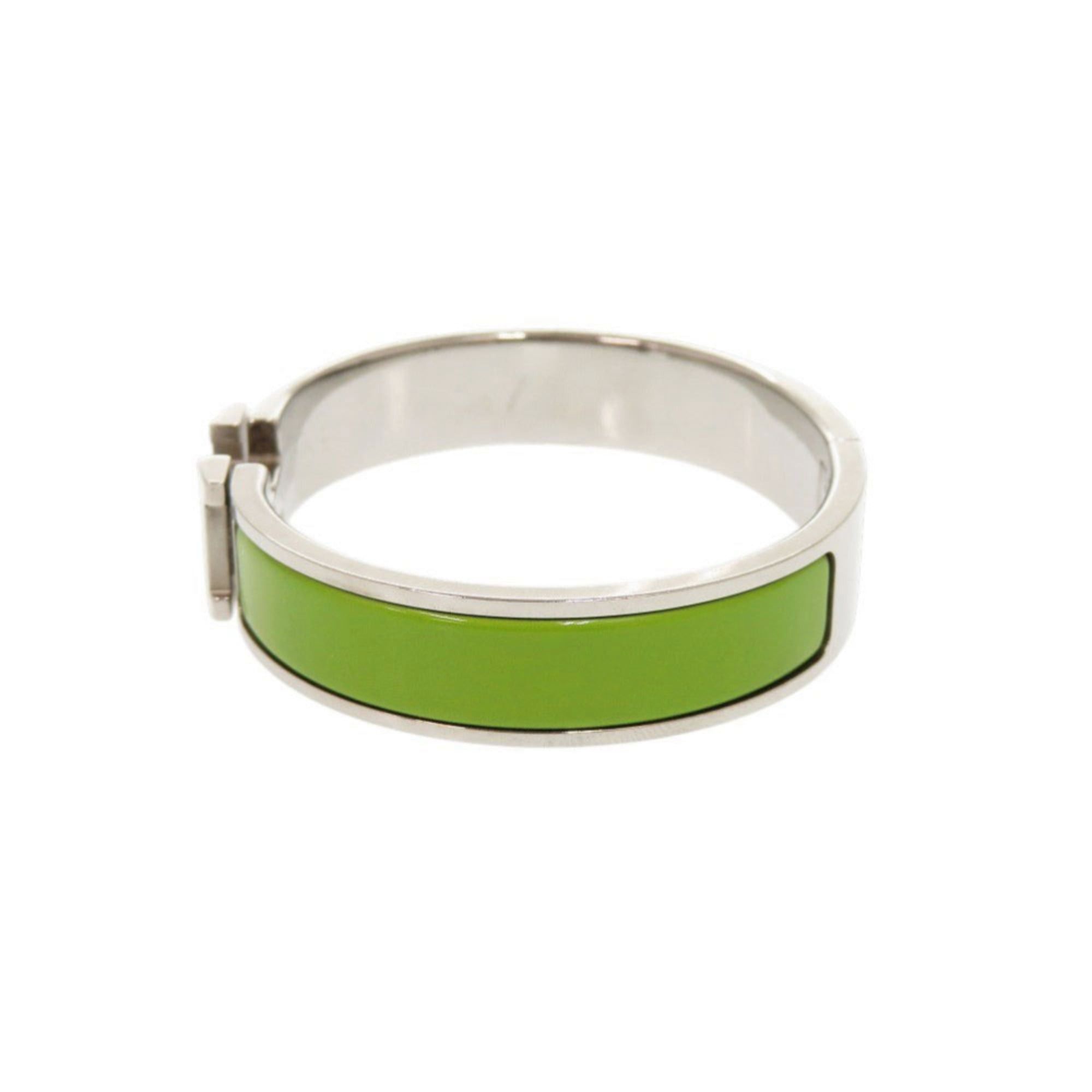 Hermes Excellent condition Hermes Clic H Clac PM metal silver hardware green bangle bracelet 1595HERMES Size ONE SIZE - 2 Thumbnail