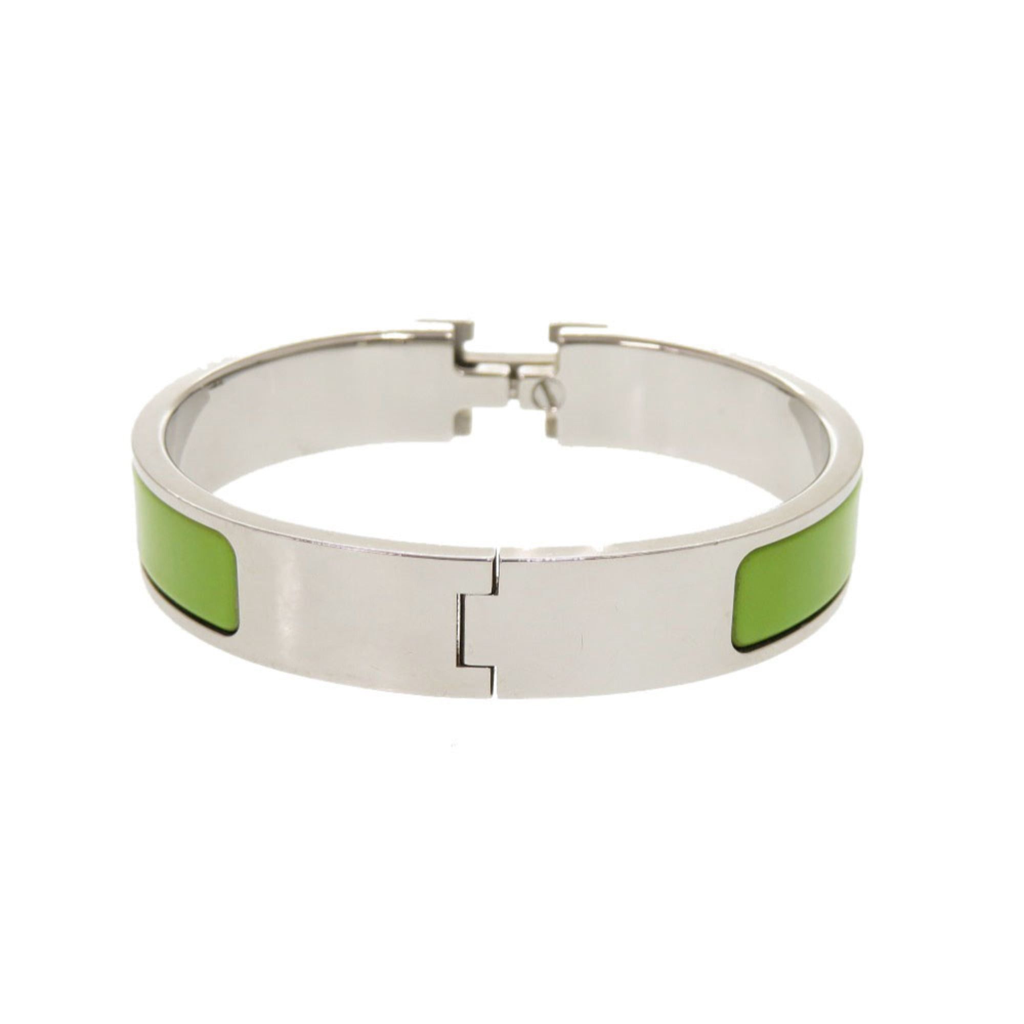 Hermes Excellent condition Hermes Clic H Clac PM metal silver hardware green bangle bracelet 1595HERMES Size ONE SIZE - 3 Thumbnail