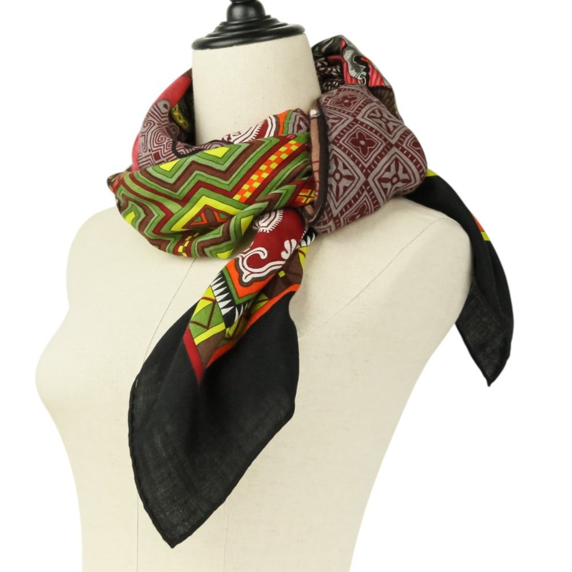 Hermes HERMES CENT PLIS DES MIAO Carre Geant 140 Cashmere Silk Large Shawl Stole Black Red Women's Size ONE SIZE - 10 Thumbnail