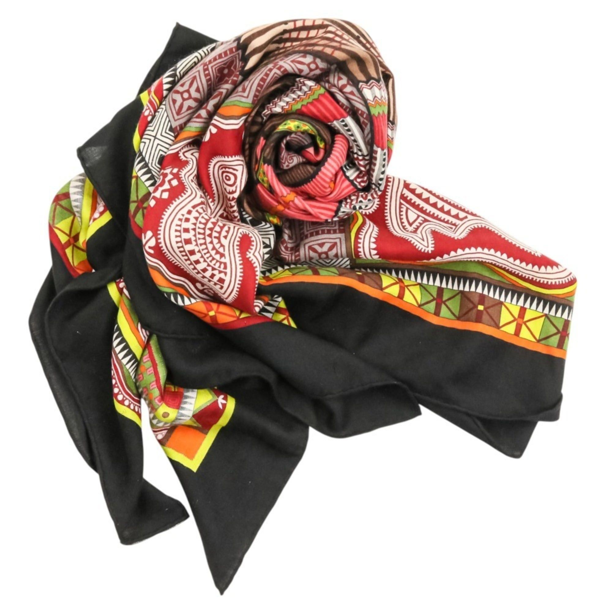 Hermes HERMES CENT PLIS DES MIAO Carre Geant 140 Cashmere Silk Large Shawl Stole Black Red Women's Size ONE SIZE - 7 Thumbnail