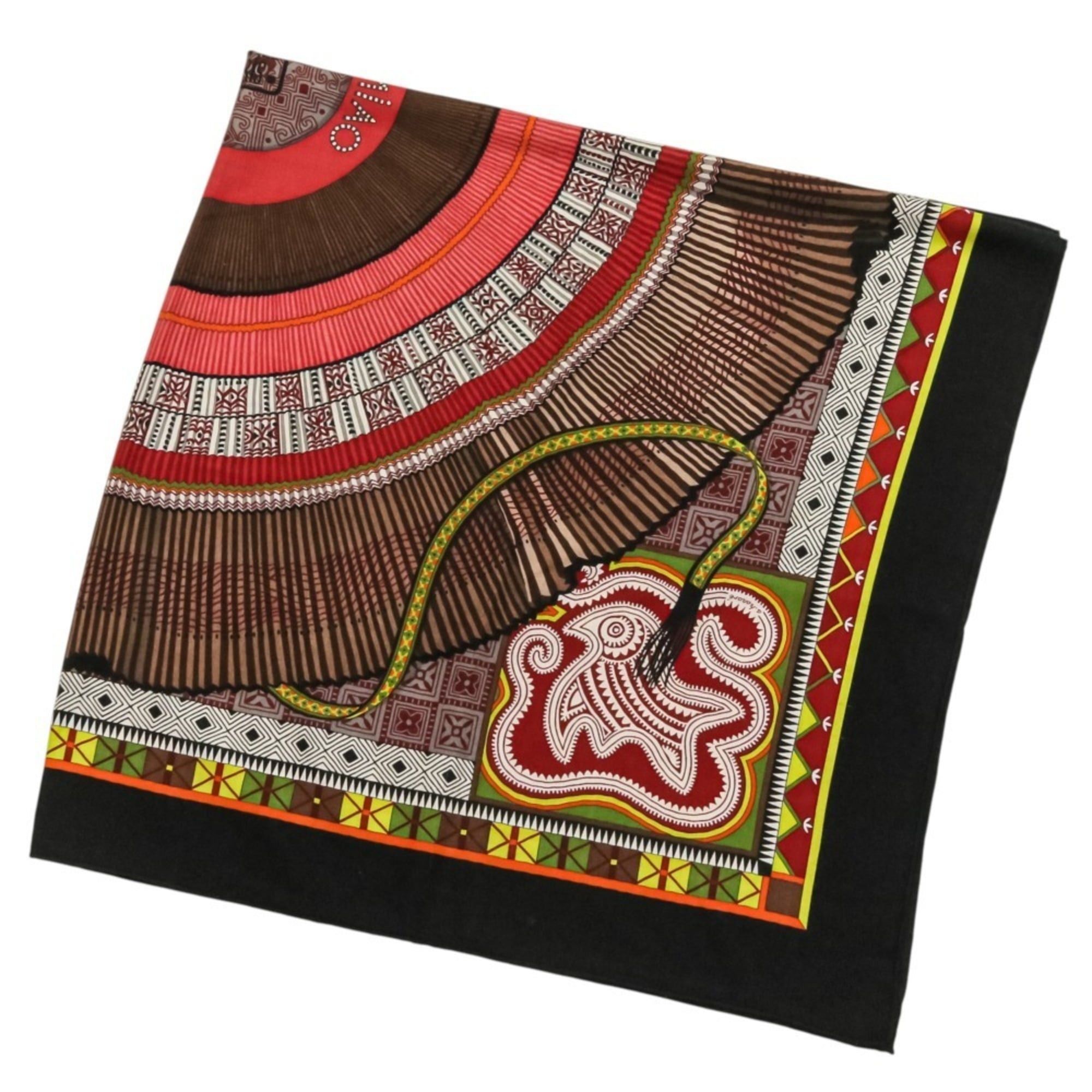 Hermes HERMES CENT PLIS DES MIAO Carre Geant 140 Cashmere Silk Large Shawl Stole Black Red Women's Size ONE SIZE - 5 Thumbnail