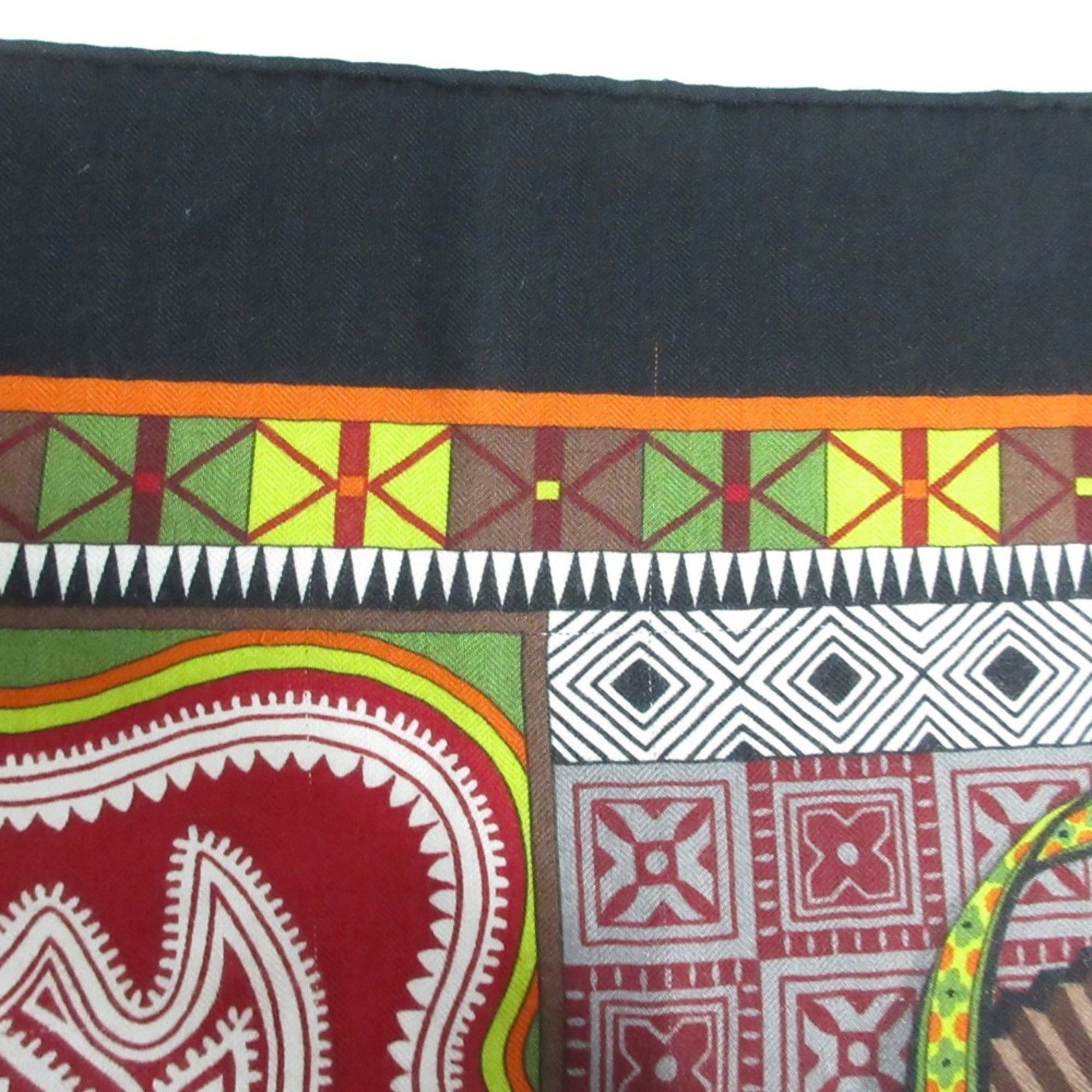 Hermes HERMES CENT PLIS DES MIAO Carre Geant 140 Cashmere Silk Large Shawl Stole Black Red Women's Size ONE SIZE - 19 Thumbnail