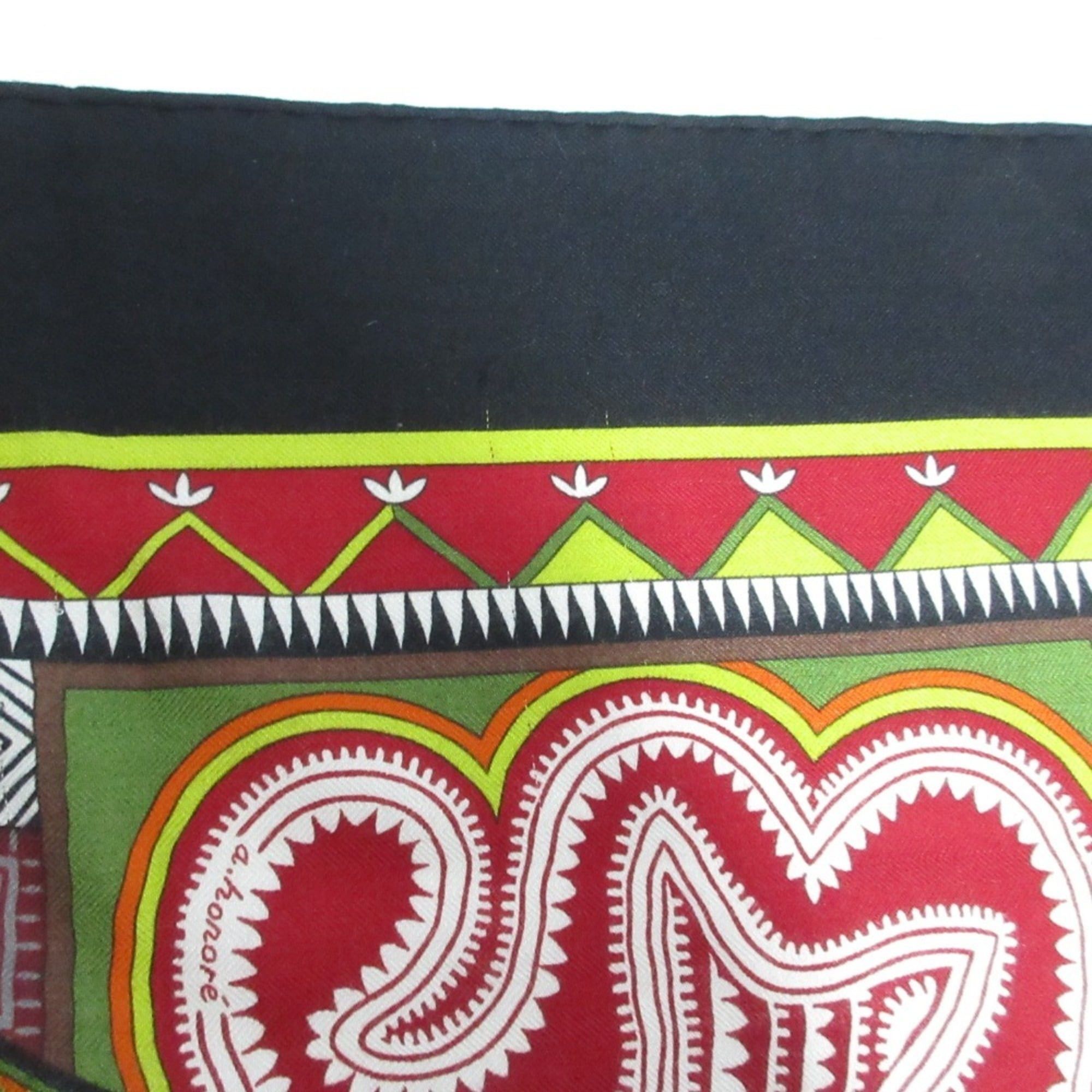 Hermes HERMES CENT PLIS DES MIAO Carre Geant 140 Cashmere Silk Large Shawl Stole Black Red Women's Size ONE SIZE - 20 Thumbnail