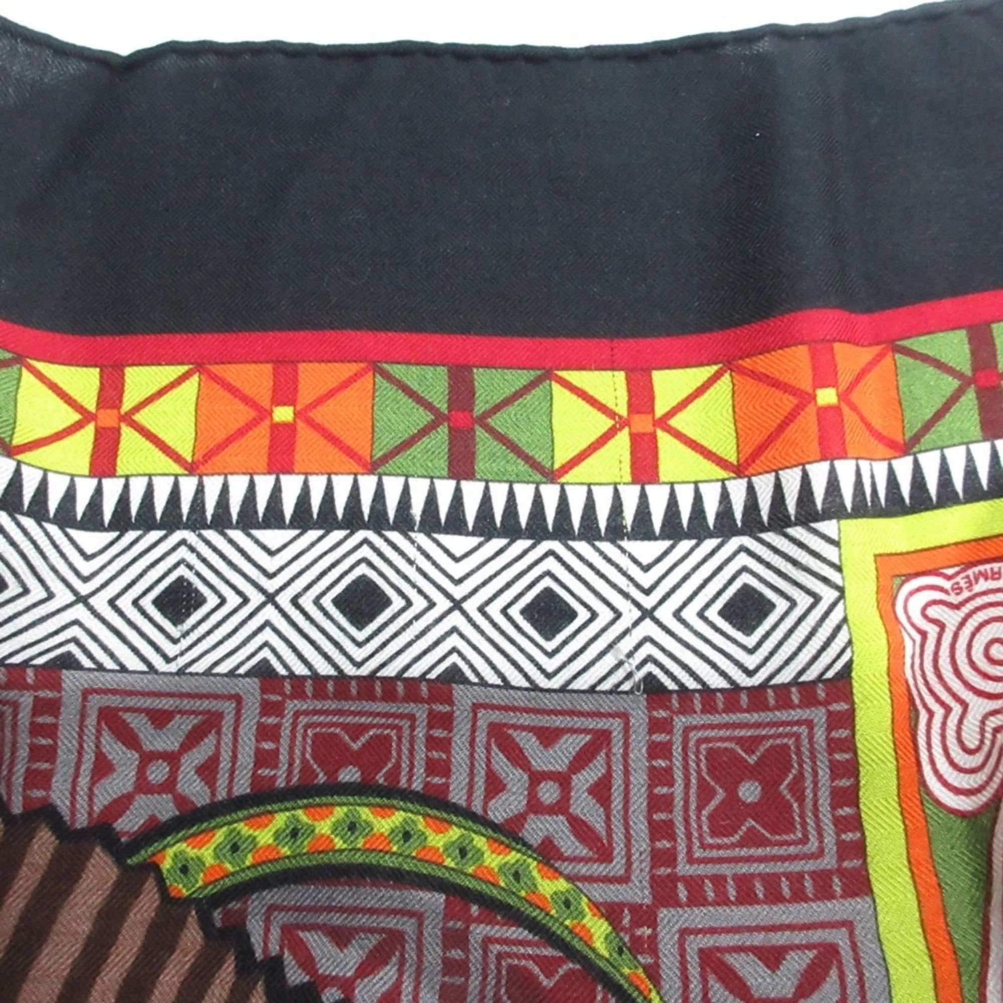 Hermes HERMES CENT PLIS DES MIAO Carre Geant 140 Cashmere Silk Large Shawl Stole Black Red Women's Size ONE SIZE - 15 Thumbnail