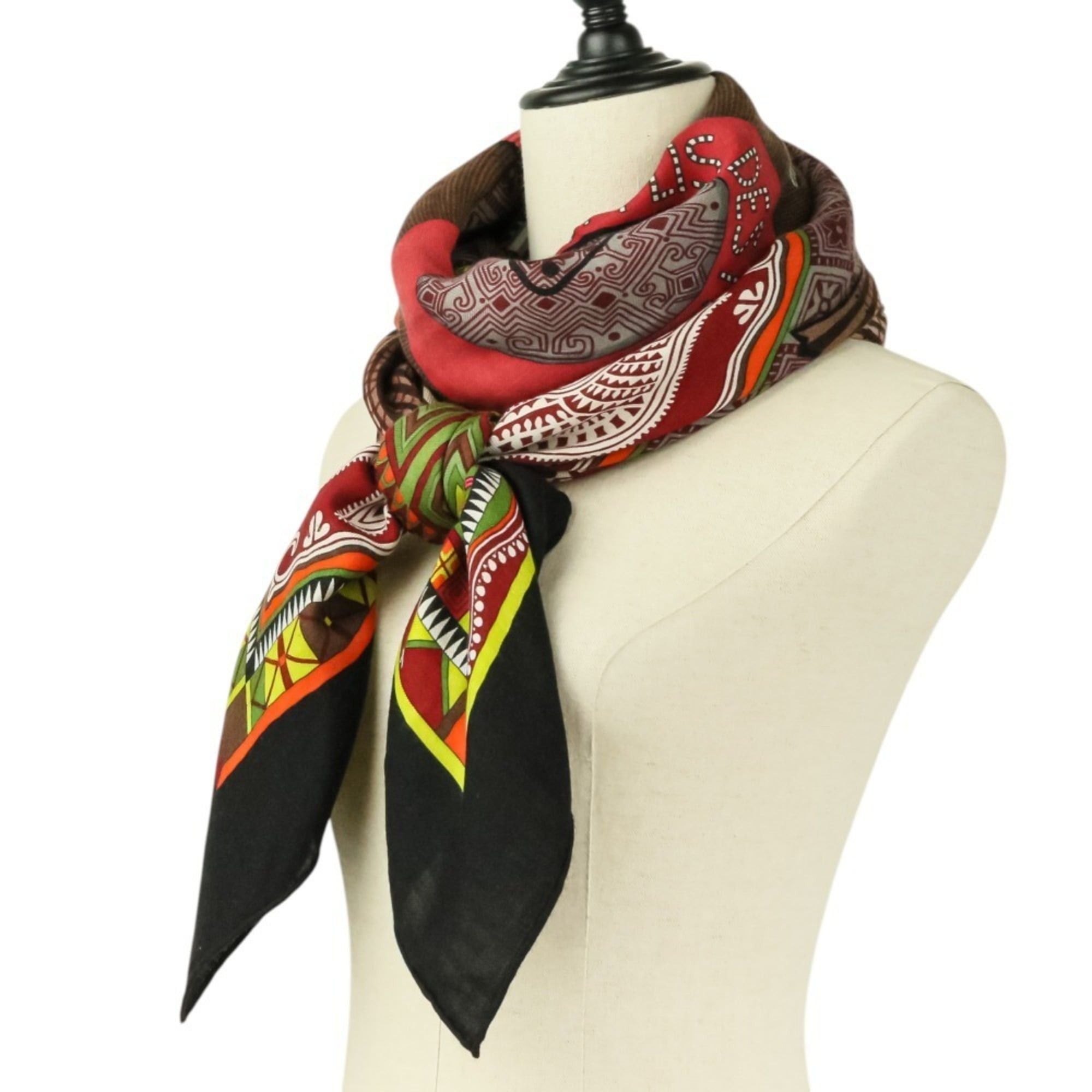 Hermes HERMES CENT PLIS DES MIAO Carre Geant 140 Cashmere Silk Large Shawl Stole Black Red Women's Size ONE SIZE - 9 Thumbnail