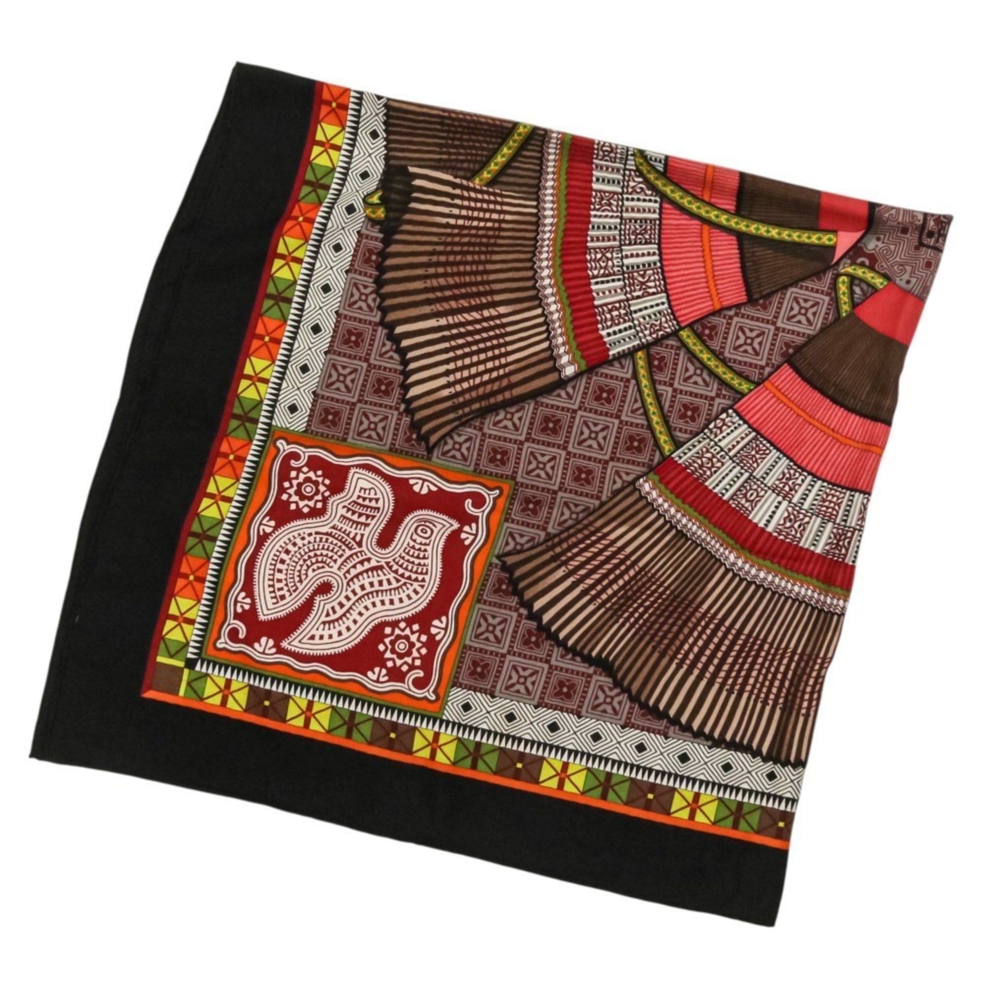 Hermes HERMES CENT PLIS DES MIAO Carre Geant 140 Cashmere Silk Large Shawl Stole Black Red Women's Size ONE SIZE - 4 Thumbnail