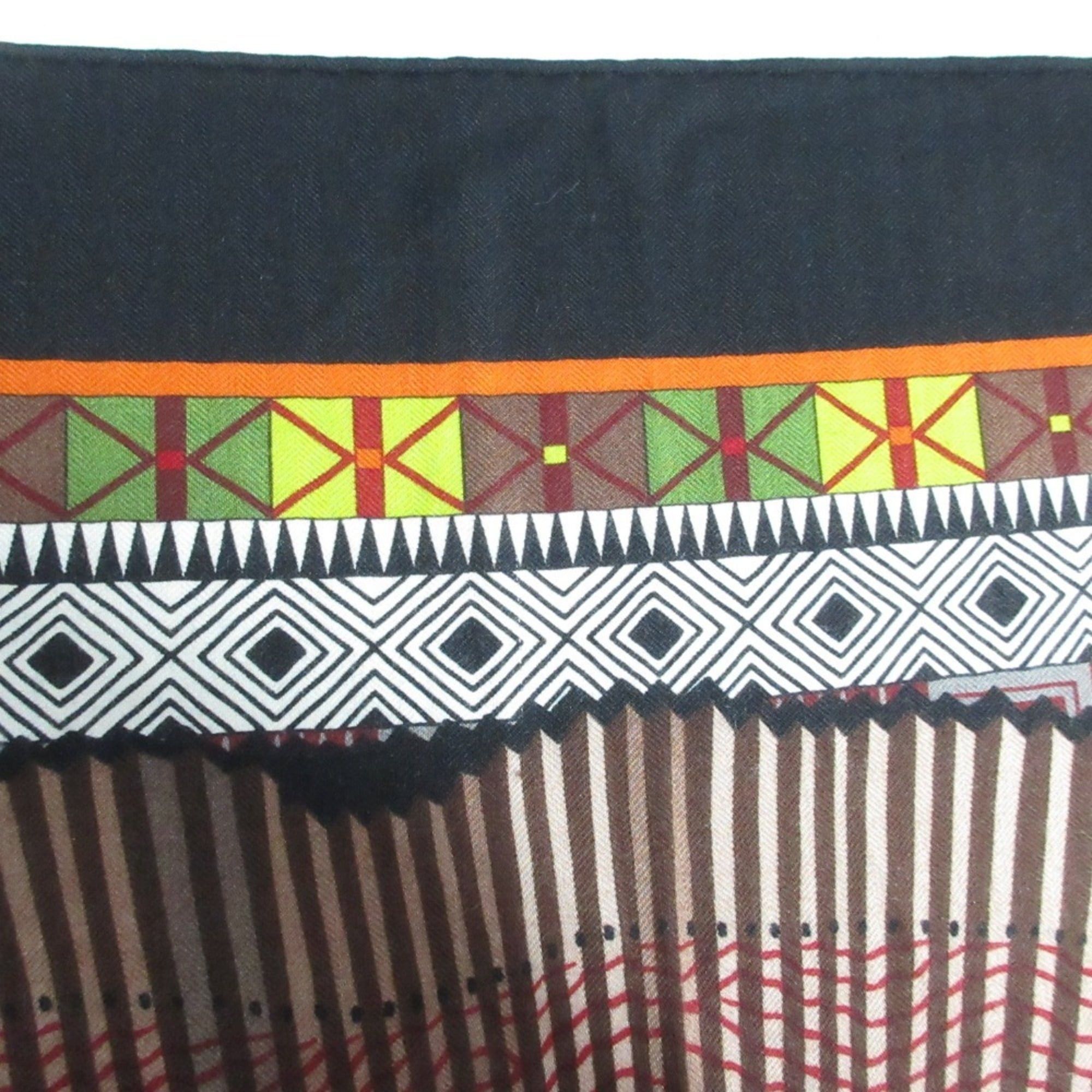 Hermes HERMES CENT PLIS DES MIAO Carre Geant 140 Cashmere Silk Large Shawl Stole Black Red Women's Size ONE SIZE - 18 Thumbnail