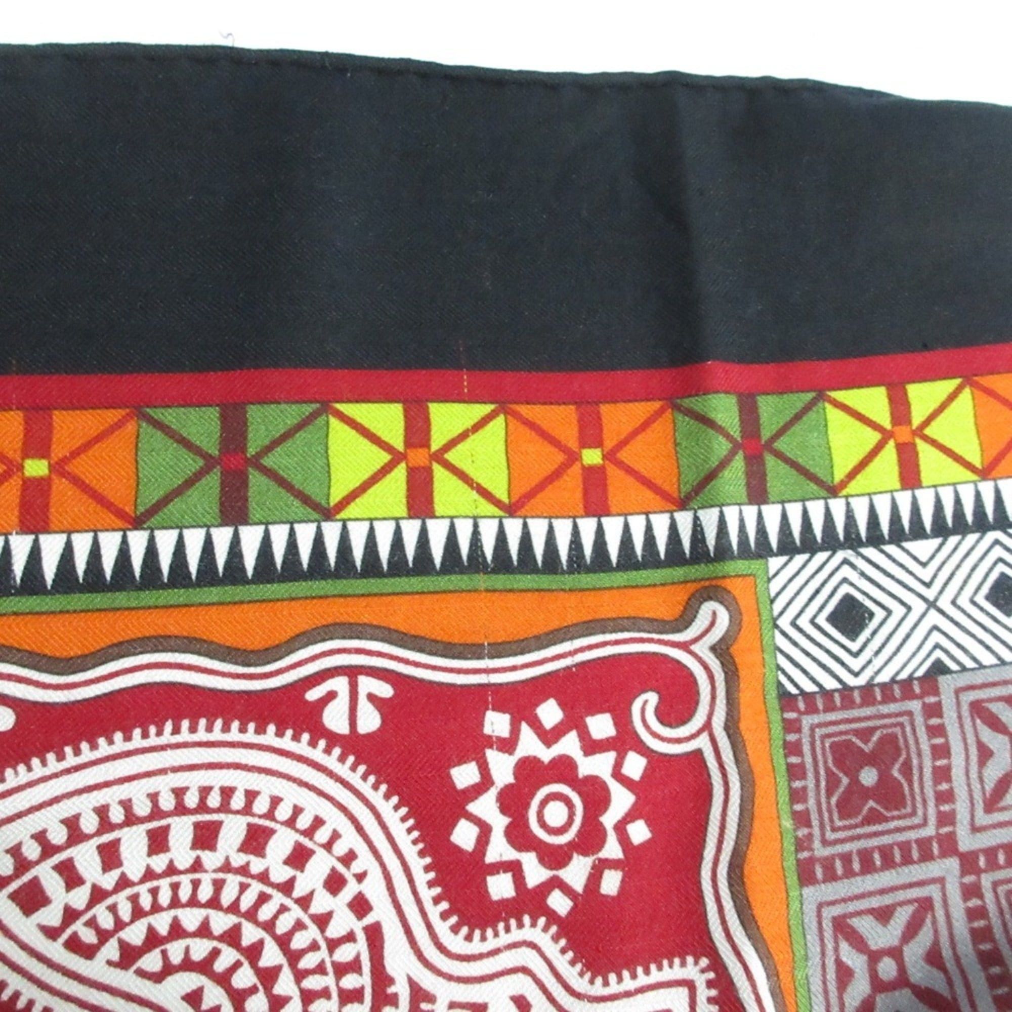 Hermes HERMES CENT PLIS DES MIAO Carre Geant 140 Cashmere Silk Large Shawl Stole Black Red Women's Size ONE SIZE - 16 Thumbnail
