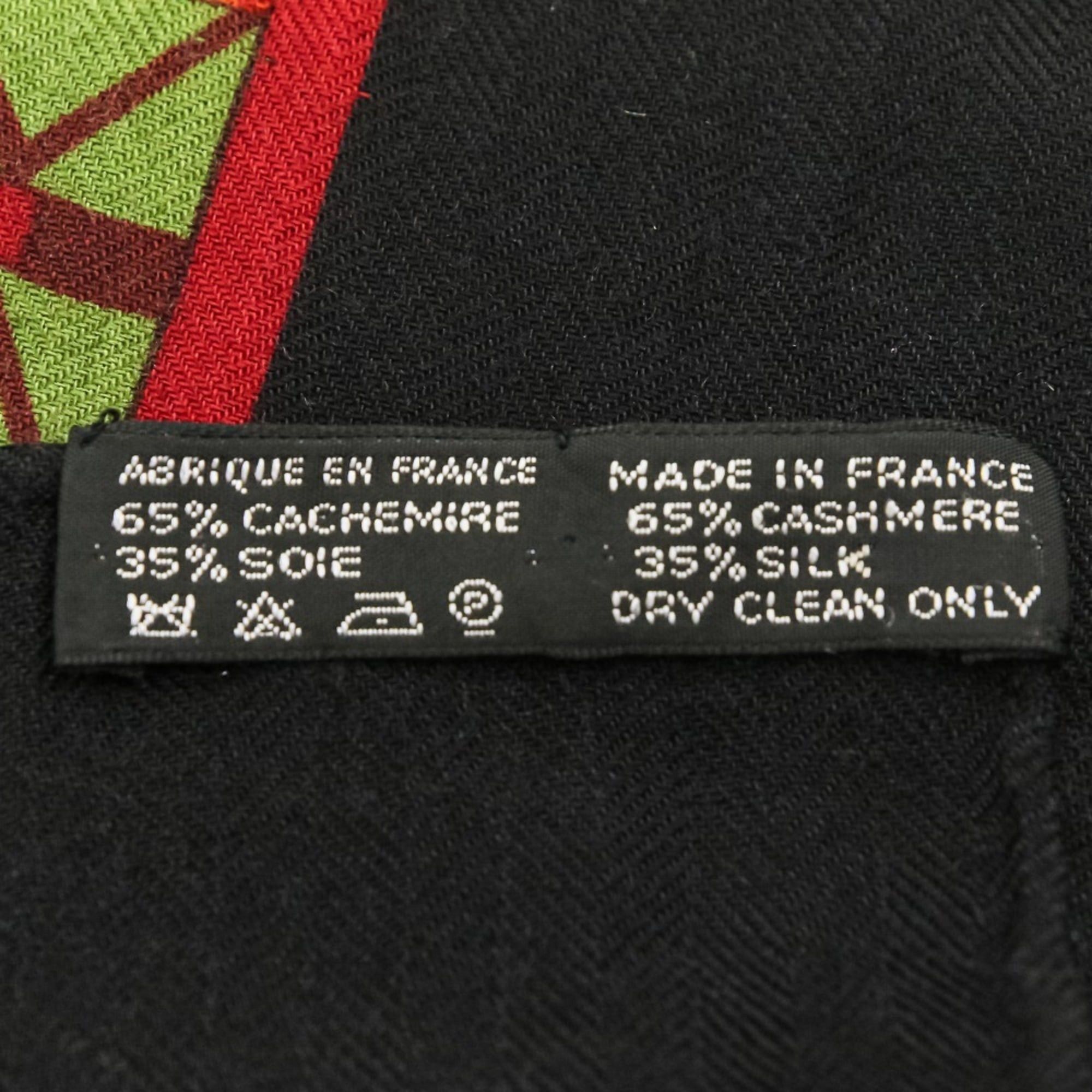 Hermes HERMES CENT PLIS DES MIAO Carre Geant 140 Cashmere Silk Large Shawl Stole Black Red Women's Size ONE SIZE - 6 Thumbnail
