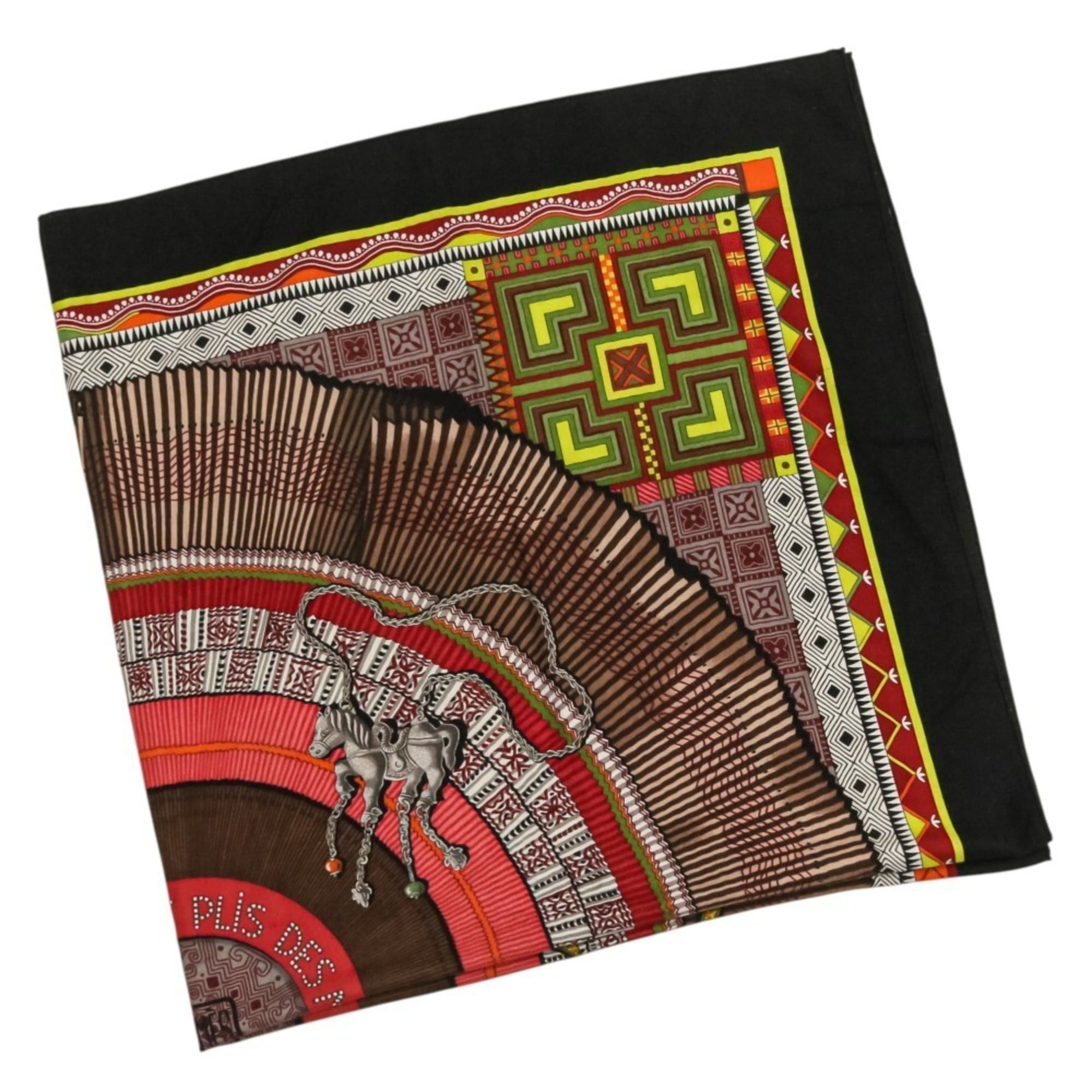 Hermes HERMES CENT PLIS DES MIAO Carre Geant 140 Cashmere Silk Large Shawl Stole Black Red Women's Size ONE SIZE - 3 Thumbnail