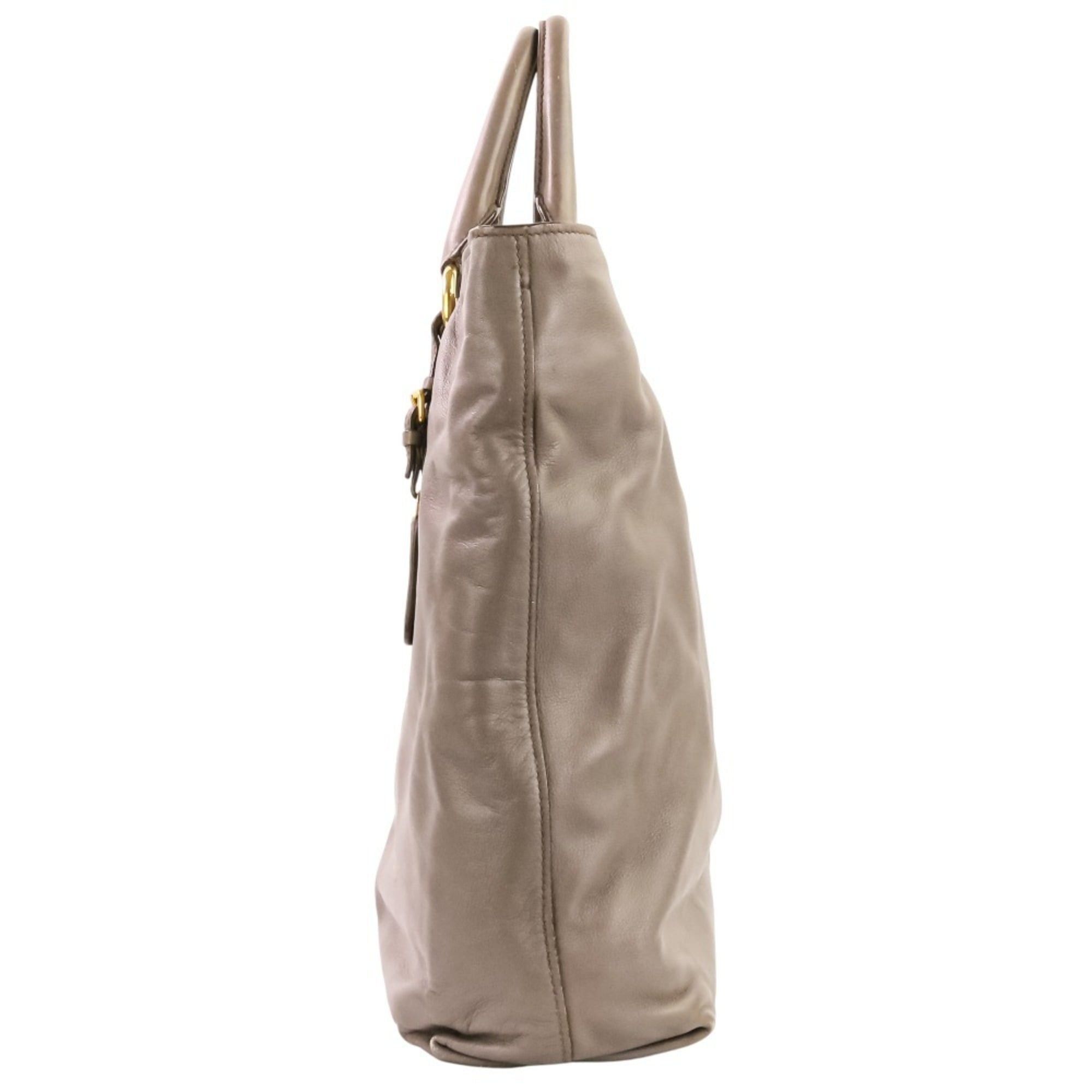Prada Prada logo hardware leather 2-way tote bag shoulder greige women's Size ONE SIZE - 3 Thumbnail
