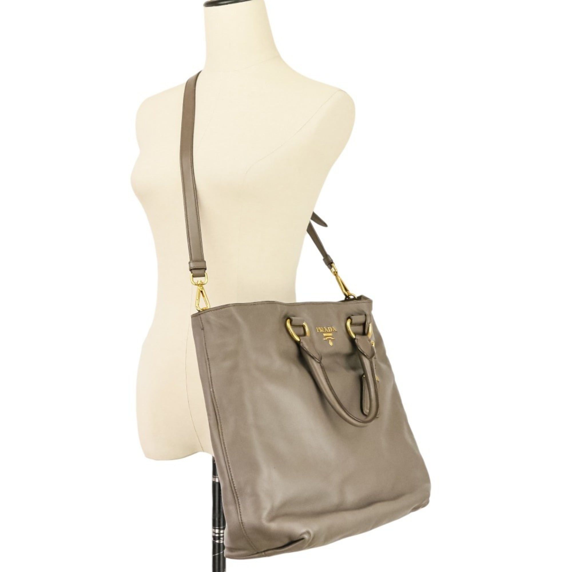 Prada Prada logo hardware leather 2-way tote bag shoulder greige women's Size ONE SIZE - 8 Thumbnail