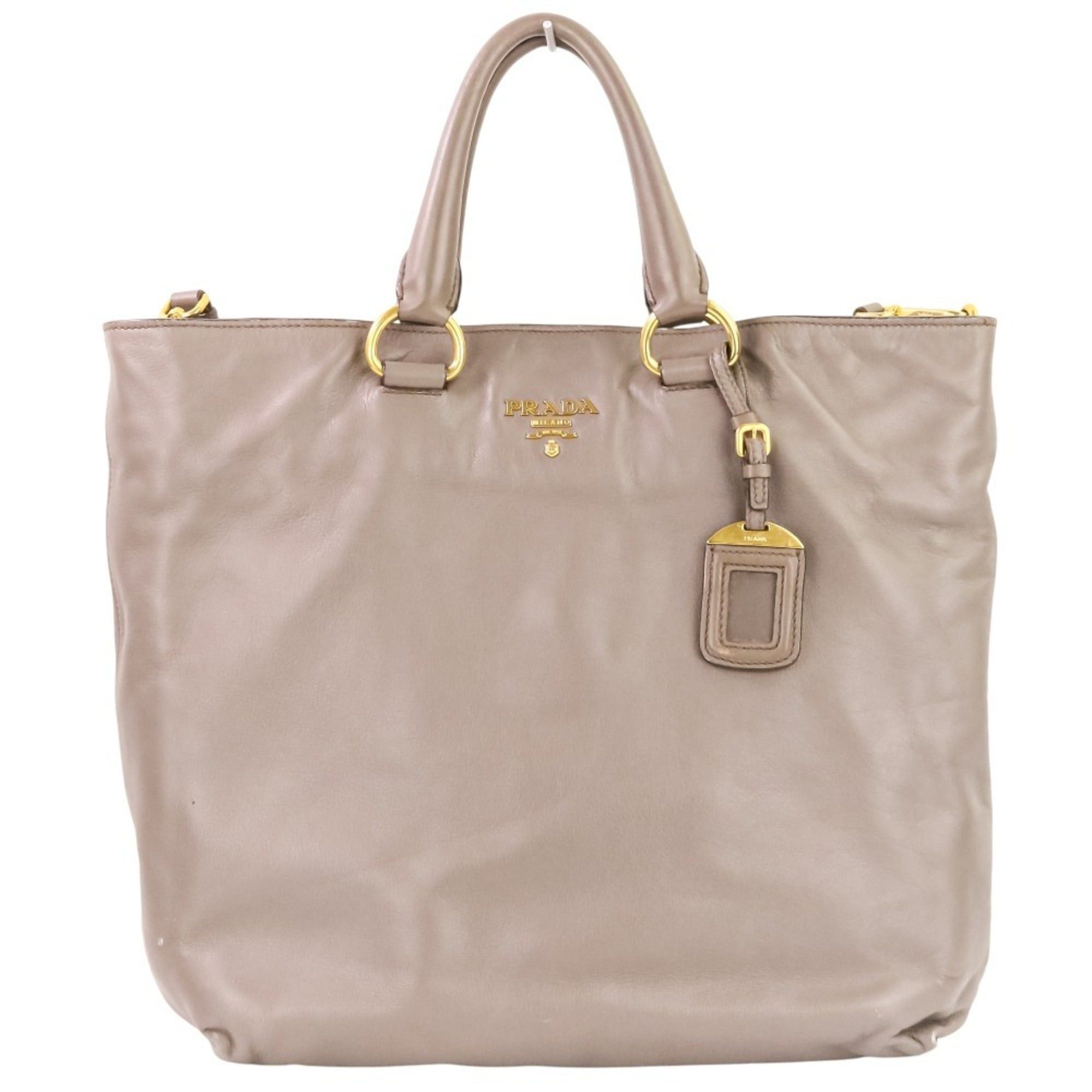 Prada Prada logo hardware leather 2-way tote bag shoulder greige women's Size ONE SIZE - 2 Thumbnail