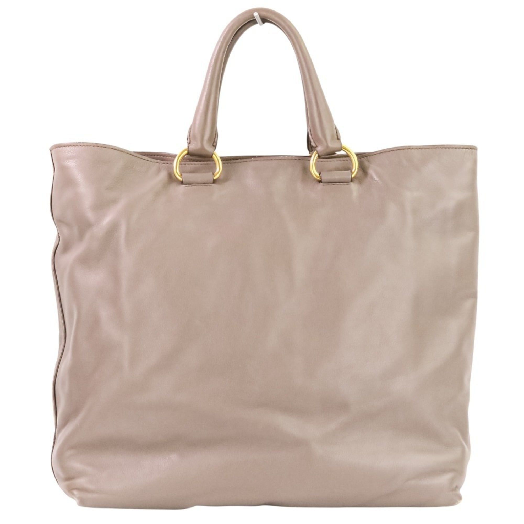 Prada Prada logo hardware leather 2-way tote bag shoulder greige women's Size ONE SIZE - 4 Thumbnail