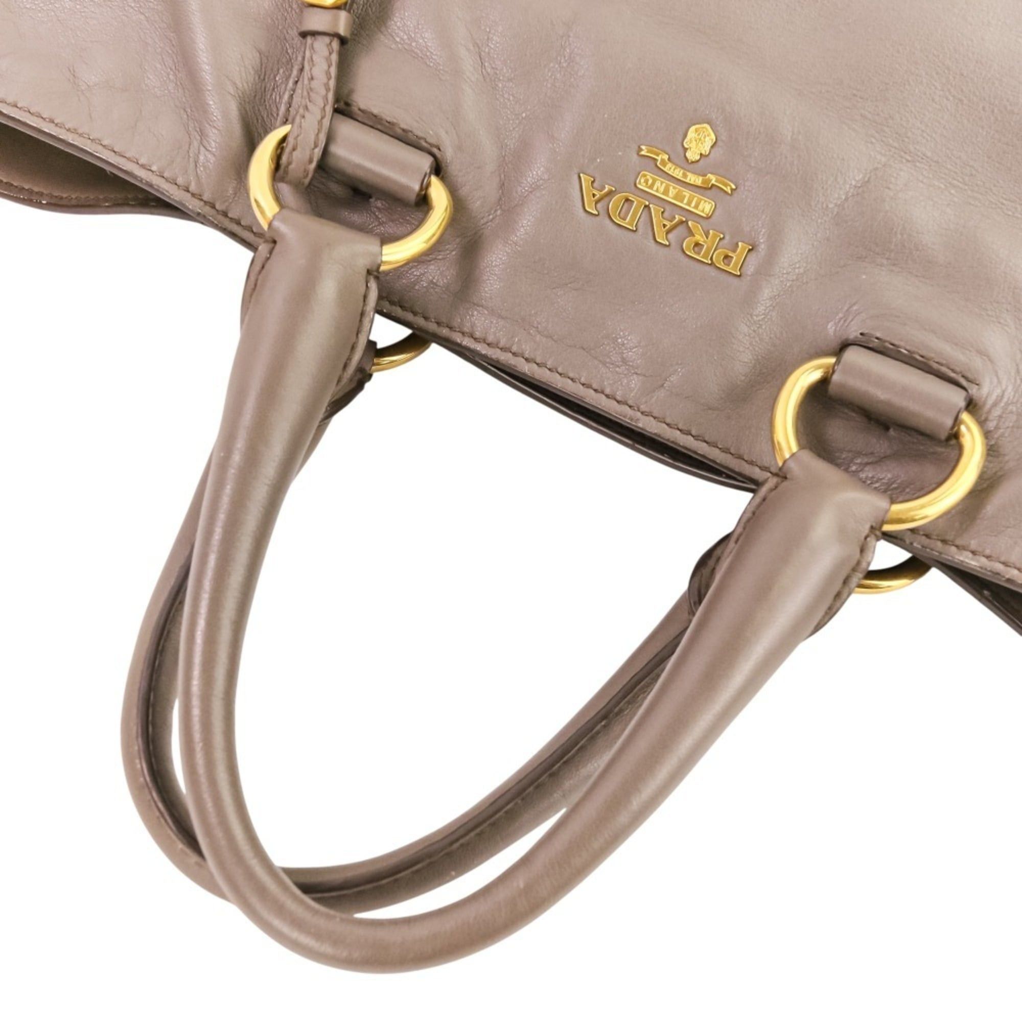 Prada Prada logo hardware leather 2-way tote bag shoulder greige women's Size ONE SIZE - 6 Thumbnail