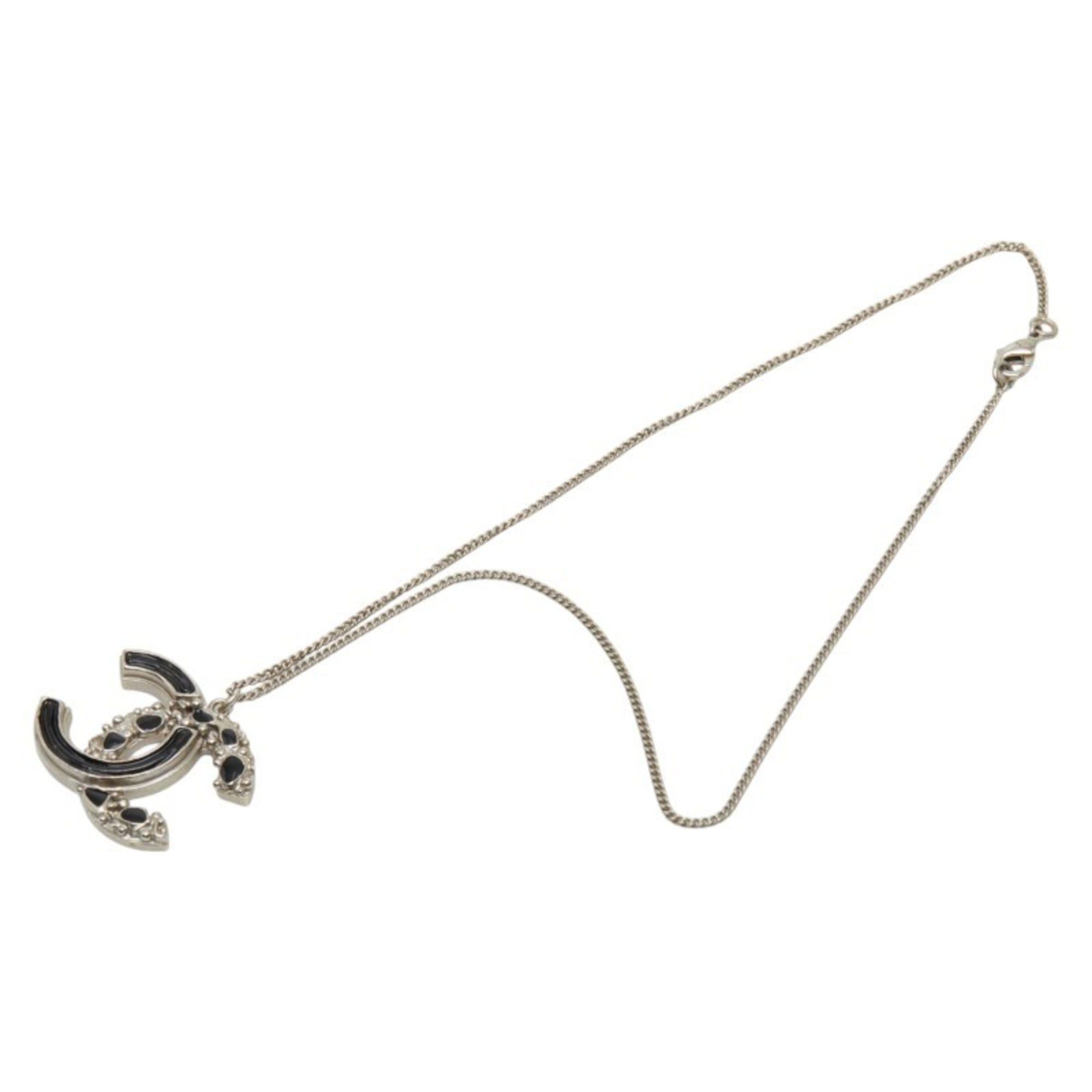 Chanel Chanel Coco Mark Necklace, Silver, Black Metal Enamel, Women's CHANEL Size ONE SIZE - 4 Thumbnail