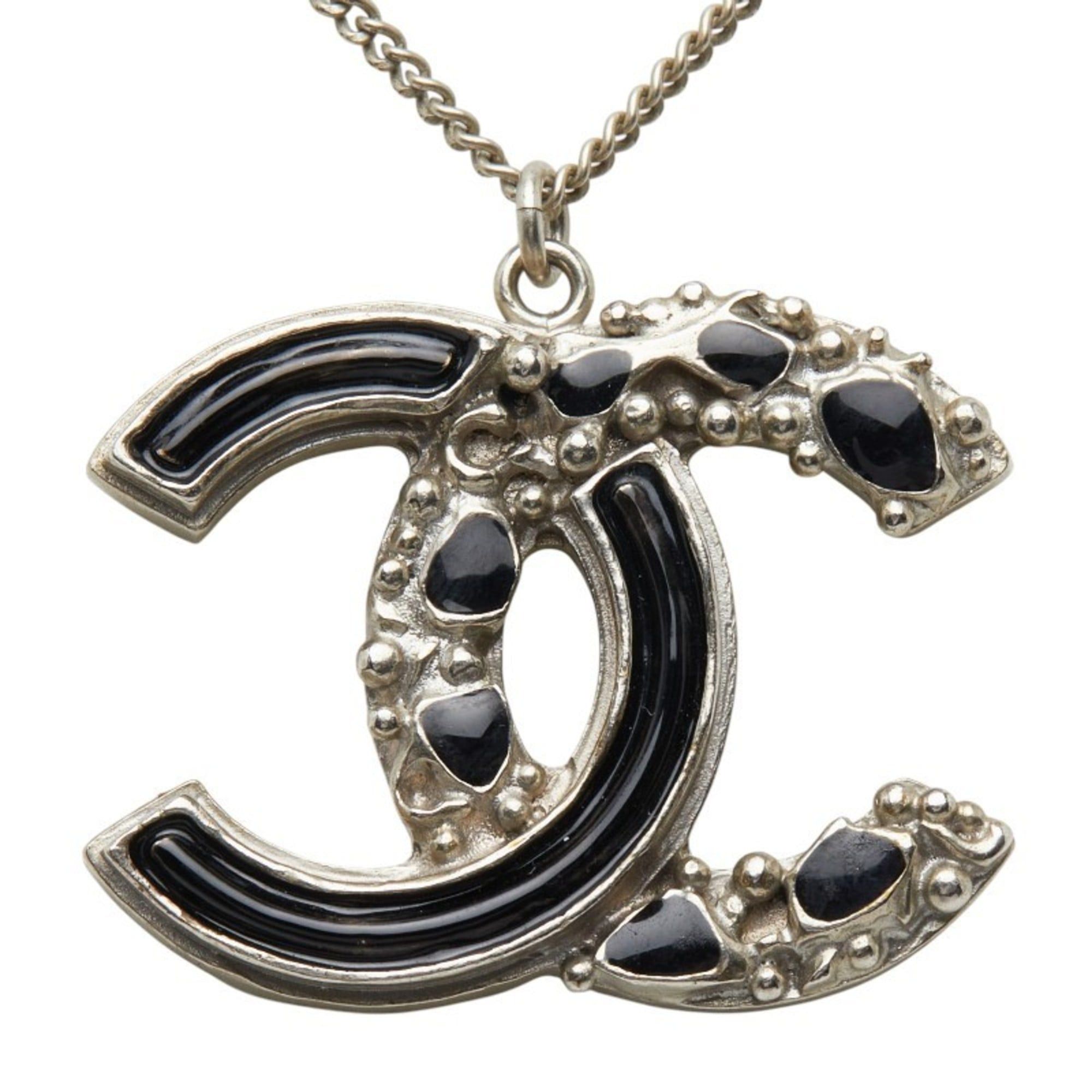 Chanel Chanel Coco Mark Necklace, Silver, Black Metal Enamel, Women's CHANEL Size ONE SIZE - 2 Thumbnail