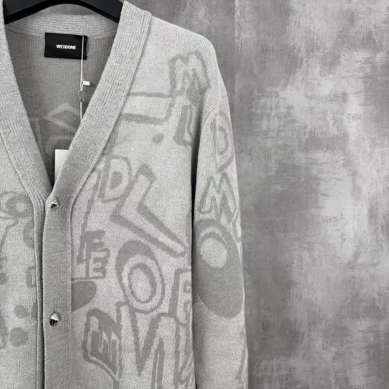WE11DONE Welldone Gray Graffiti Wool Cardigan Size M / US 6-8 / IT 42-44 - 2 Thumbnail