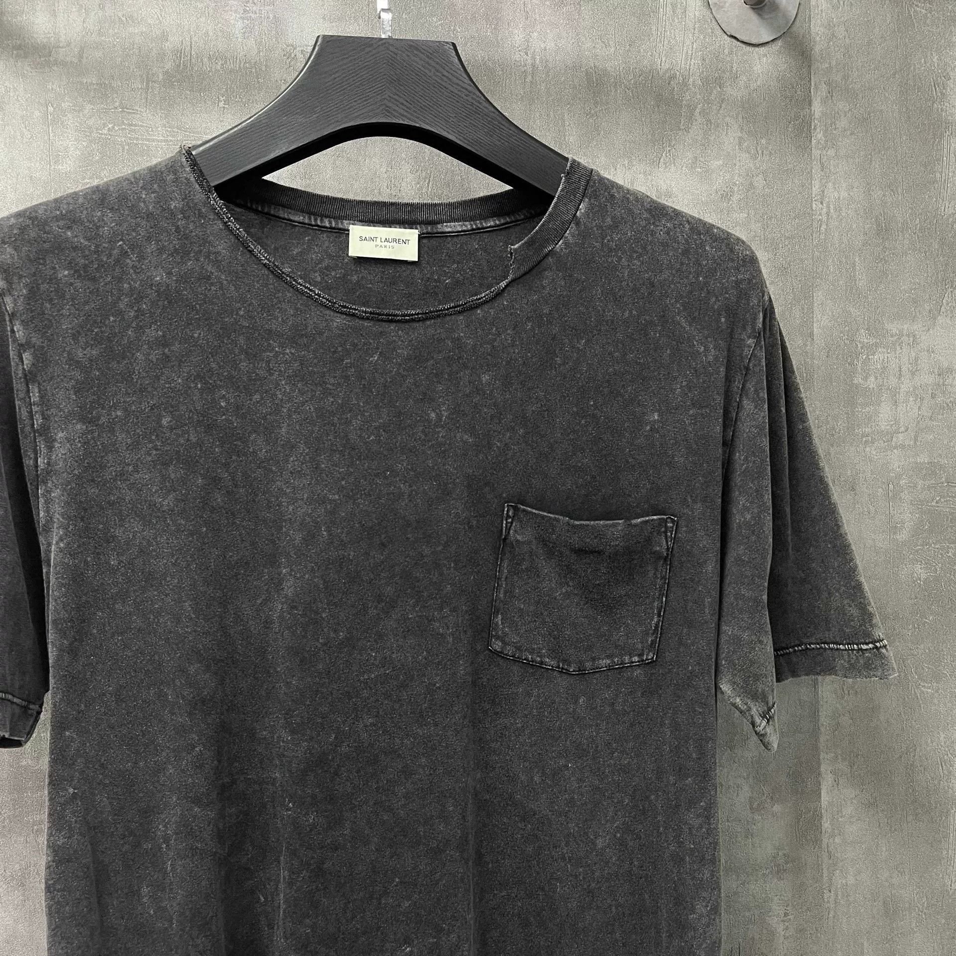 Saint Laurent Paris Saint Laurent Washed Gray Distressed Collar T-Shirt Size US S / EU 44-46 / 1 - 2 Thumbnail
