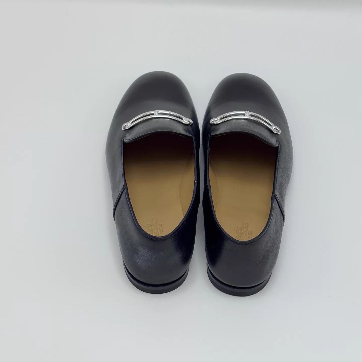 Hermes Black Leather Slip-On Shoes with Silver Buckle Size US 7 / EU 40 - 3 Thumbnail