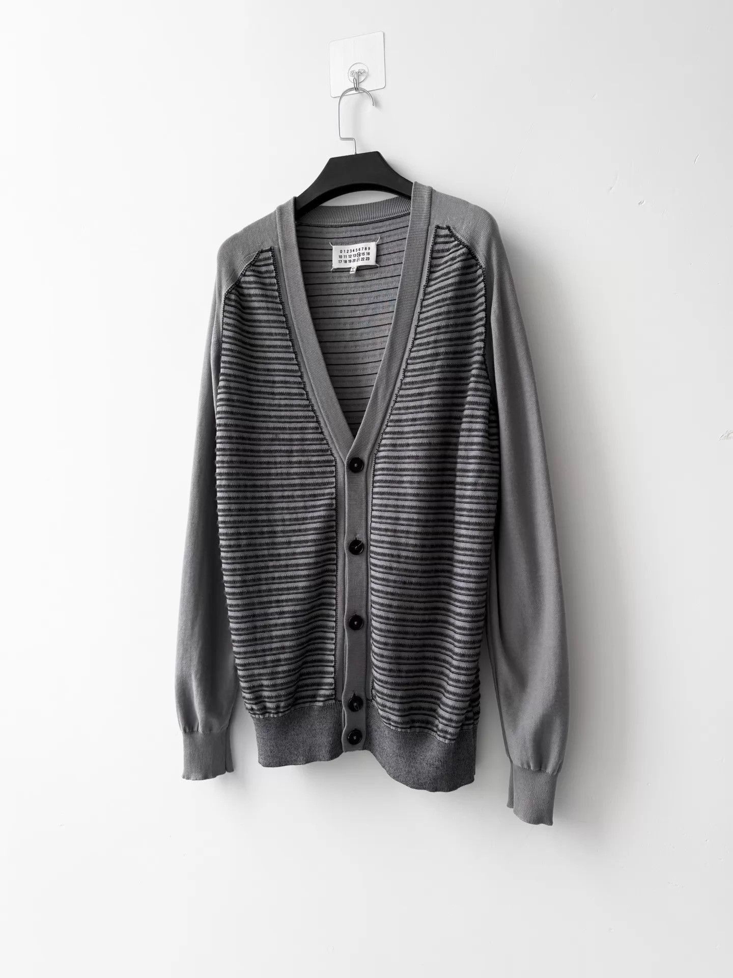 Maison Margiela Gray V-Neck Button-Front Striped Cardigan Size US L / EU 52-54 / 3 - 2 Thumbnail