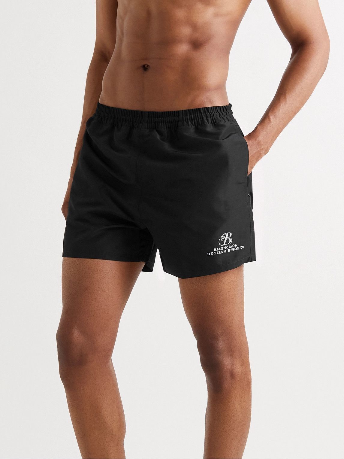 Balenciaga Short-Length Logo-Embroidered Swim Shorts in black Size US 29 - 2 Thumbnail