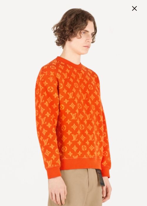 LOUIS VUITTON LV SS21 Monogram Plaid Crewneck Pullover For Men Orange 1A8P50