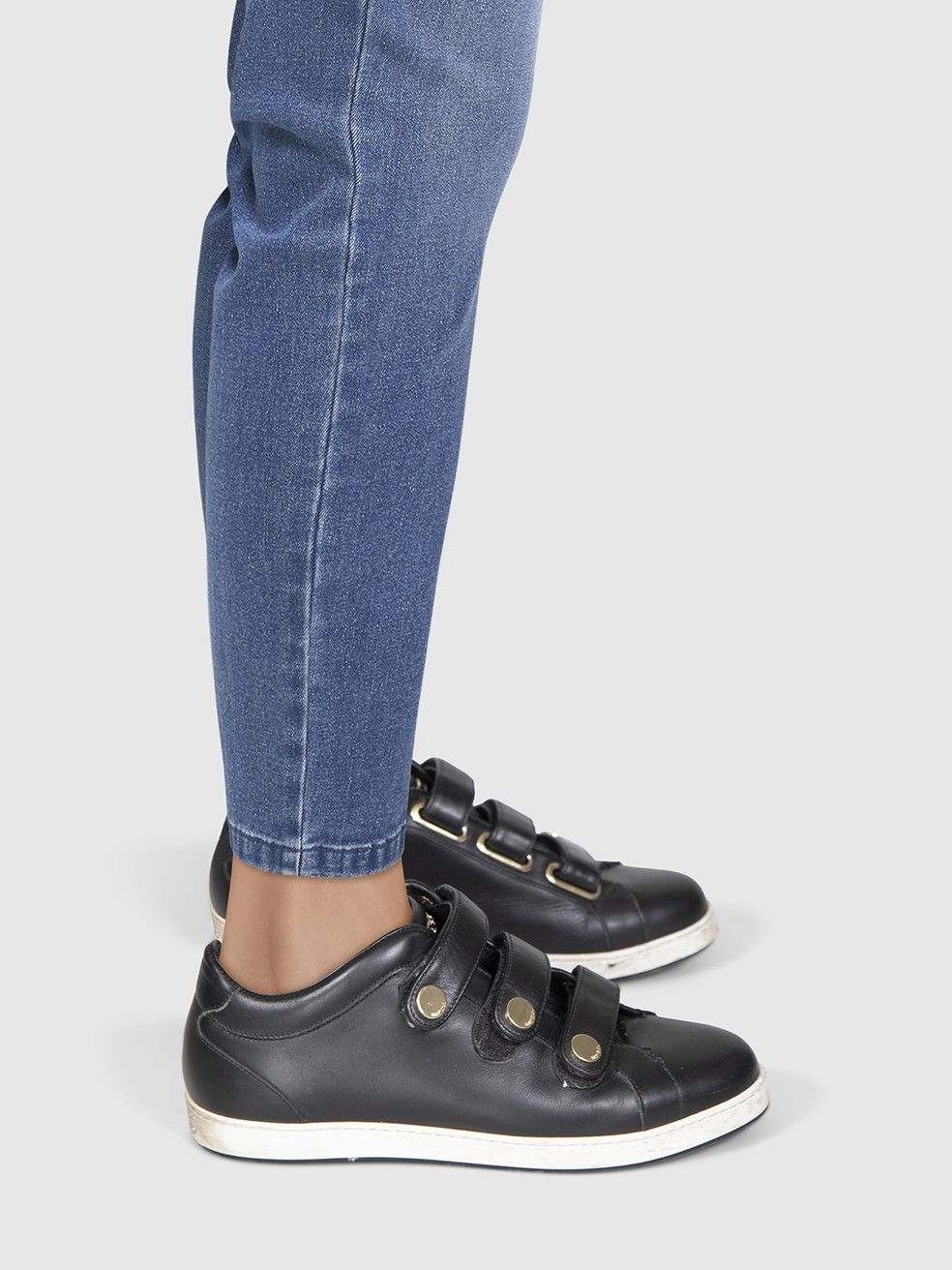 Jimmy Choo Black Leather NY Velcro Trainers Size US 8.5 / IT 38.5 - 2 Thumbnail