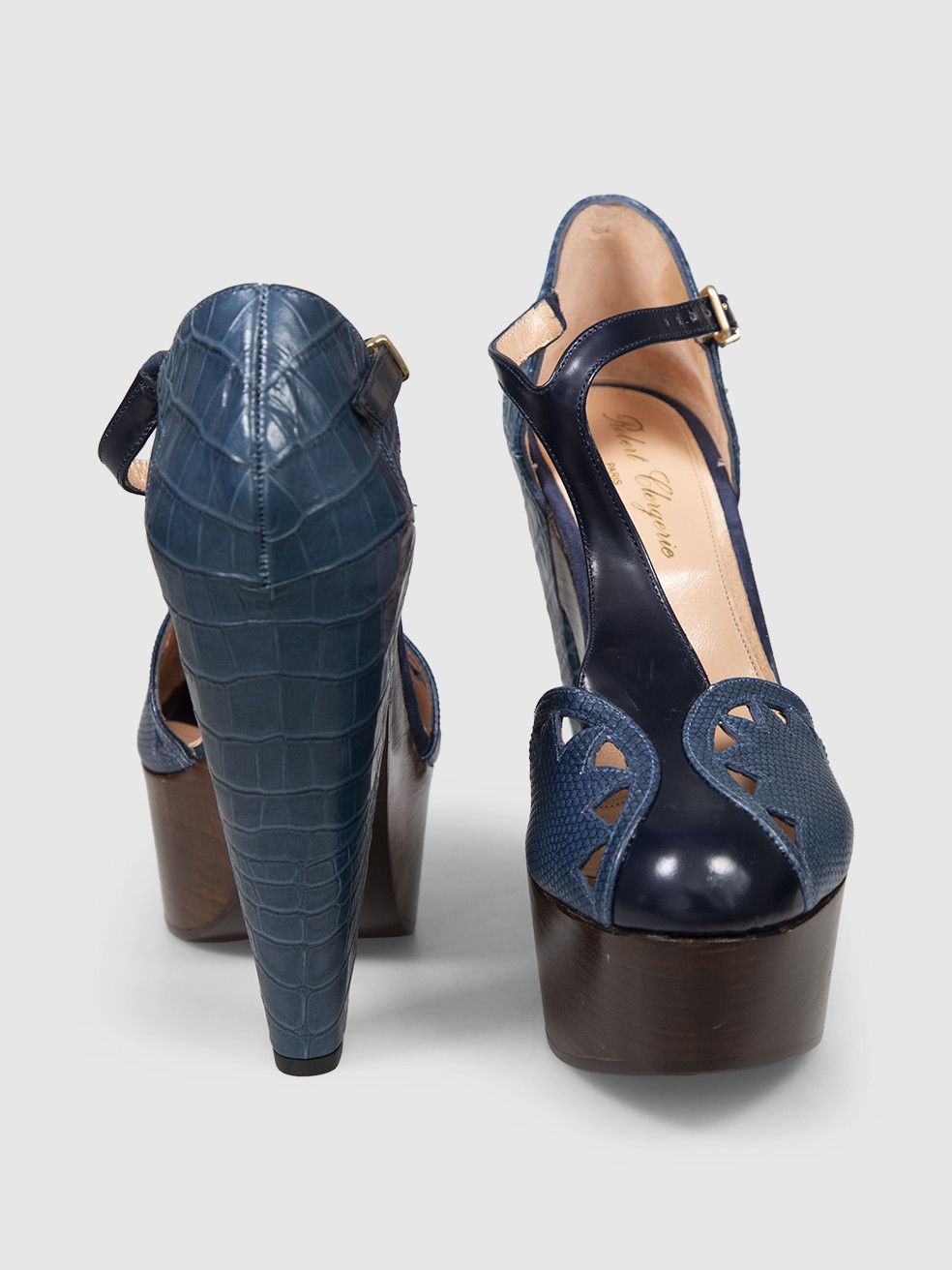 Robert Clergerie Blue Leather Platform Heels Size US 9.5 / IT 39.5 - 4 Thumbnail