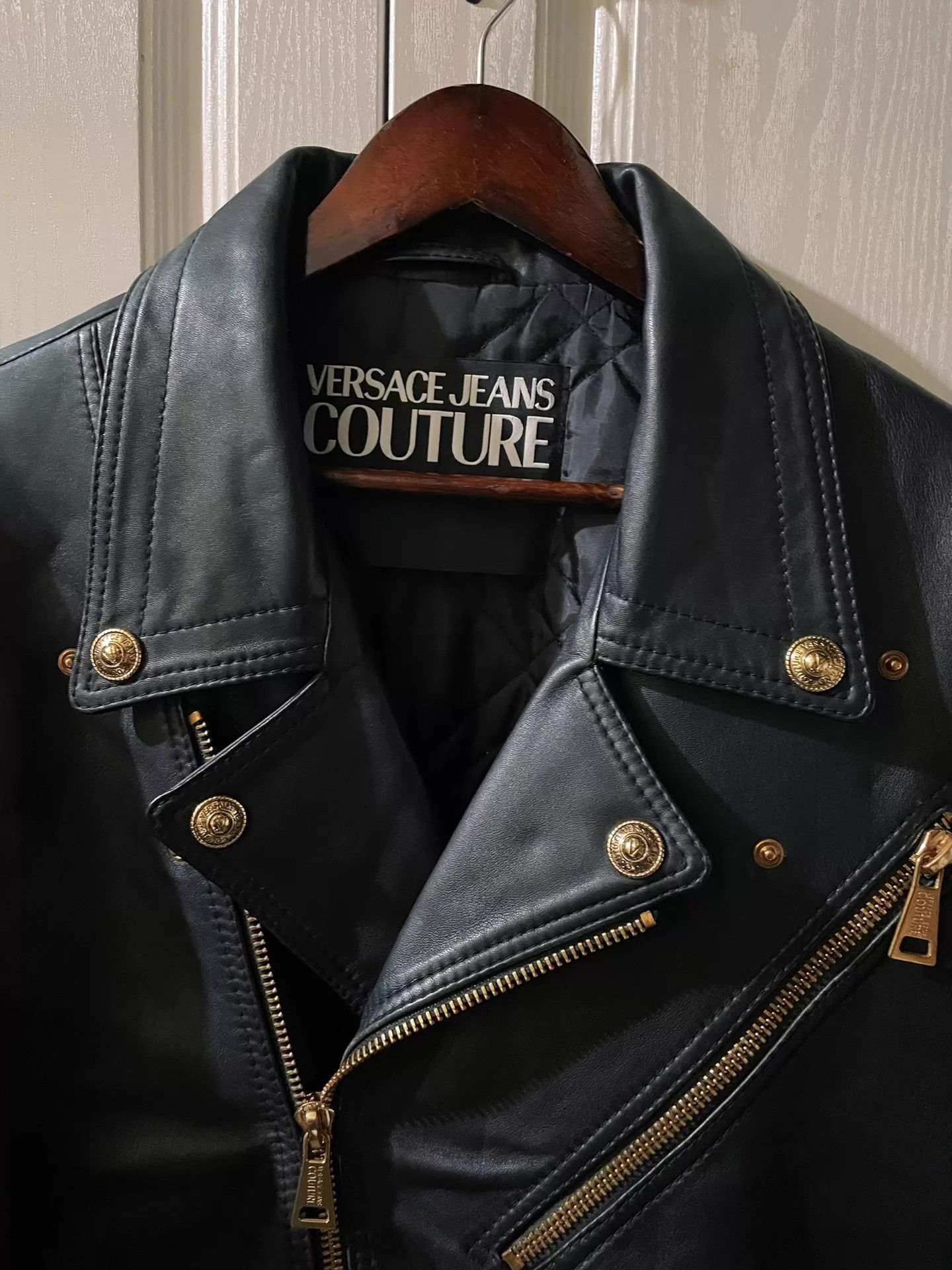 Versace Black Leather Biker Jacket Size L Size US L / EU 52-54 / 3 - 3 Thumbnail