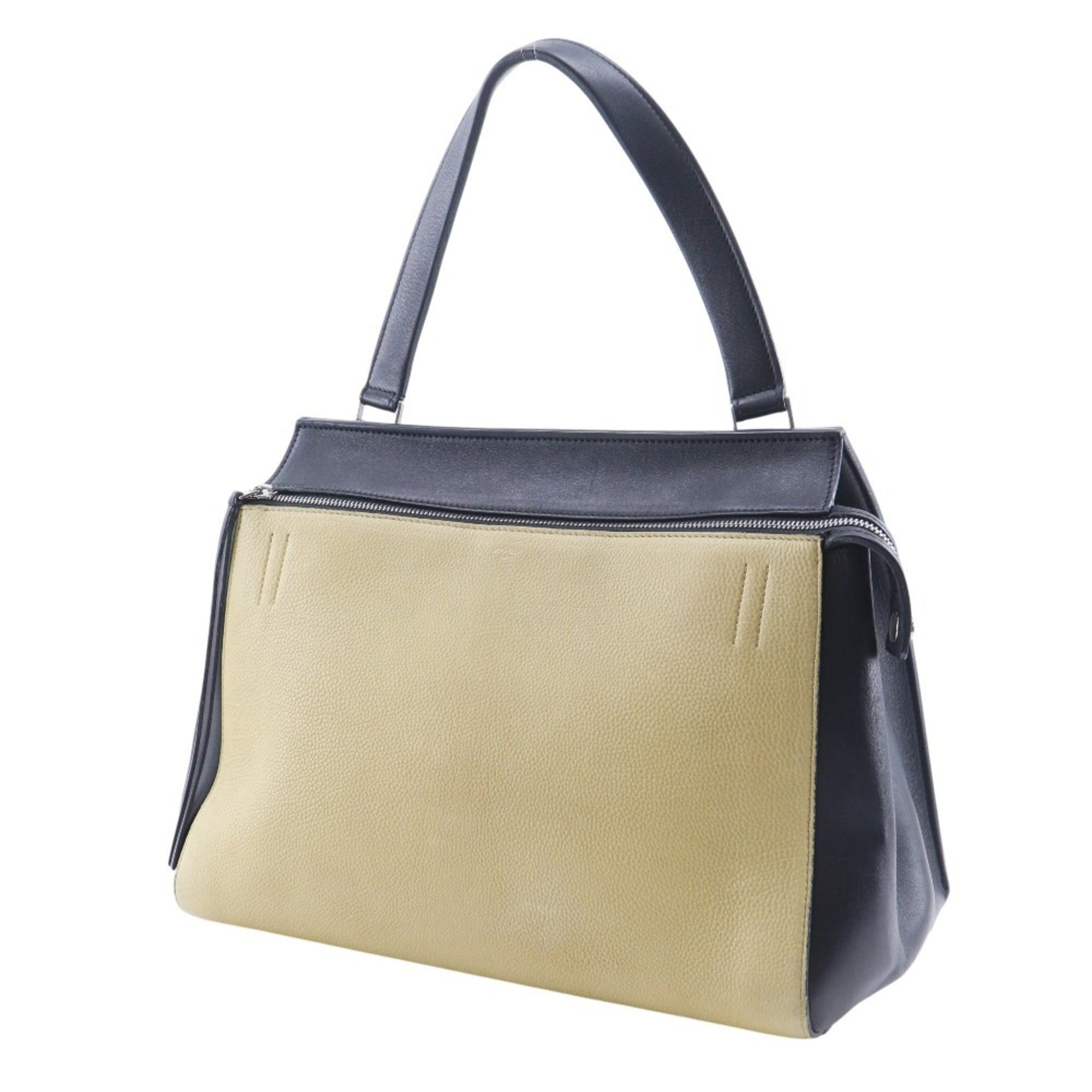 Celine Celine Edge Medium Shoulder Bag Handbag, Bicolor Leather, Black/Beige, A5 Size, Zipper, Women's Size ONE SIZE - 2 Thumbnail